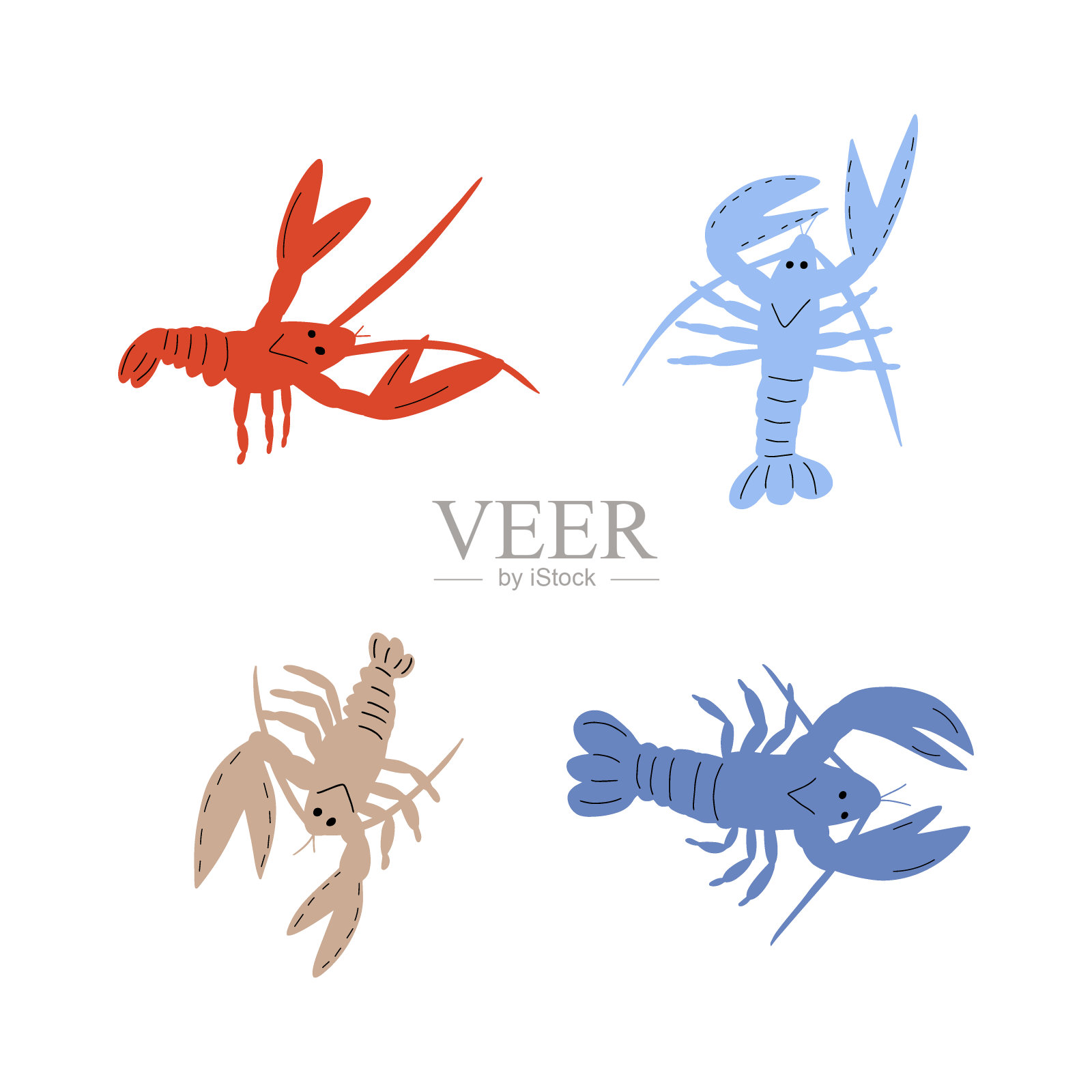 小龙虾性格的海洋动物在深背景。野生动物插图。内衣的世界。矢量插图。插画图片素材
