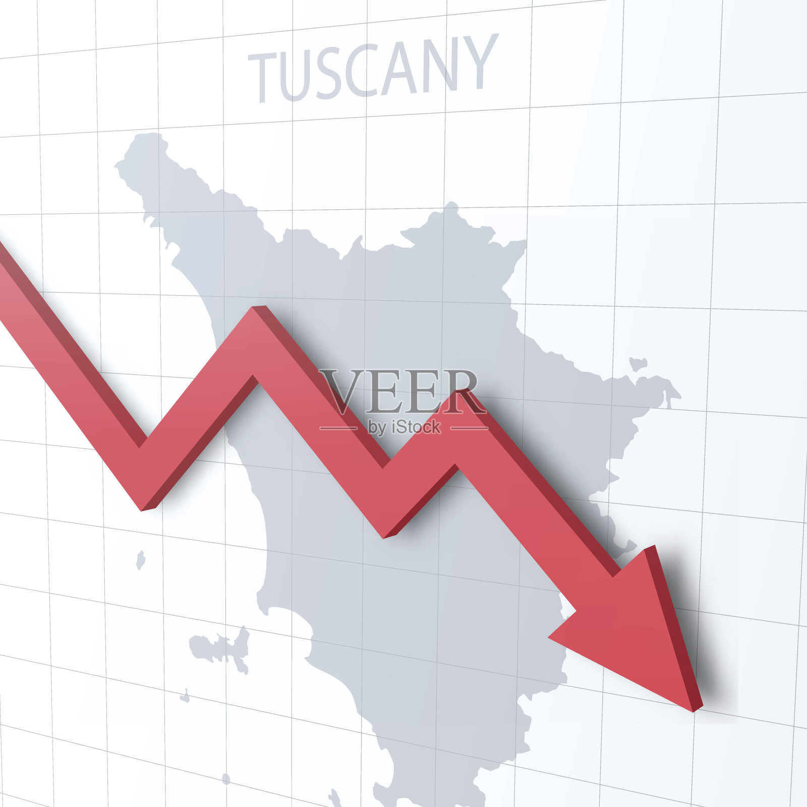 下落的红色箭头与托斯卡纳地图的背景插画图片素材