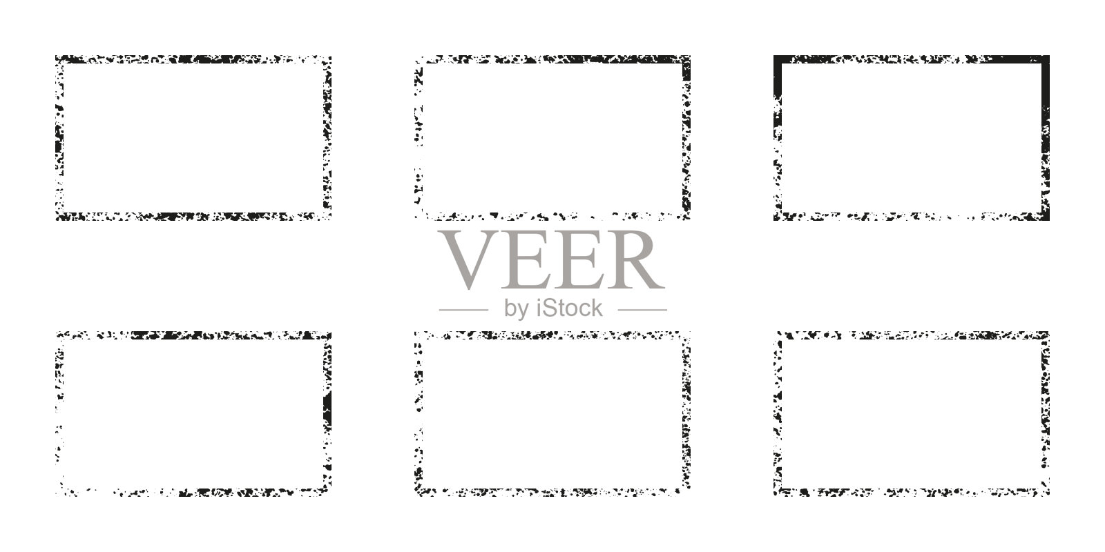 油漆喷涂纹理边界设置。粗糙的复古框架，垃圾矩形系列。涂鸦边缘形式，带有飞溅效果的脏边缘。空白帧。黑色抽象设计。孤立矢量图插画图片素材