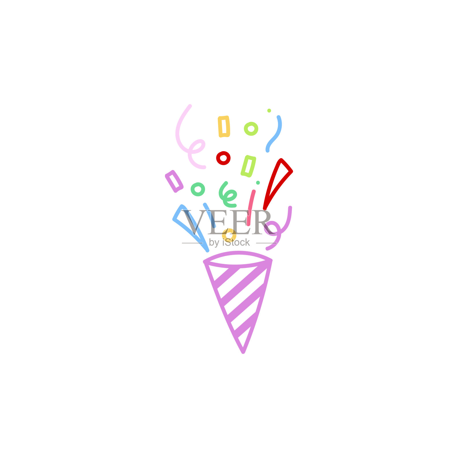 可爱的party popper孤立的五彩纸屑爆炸鞭炮庆祝矢量绘图插图手绘风格插画图片素材