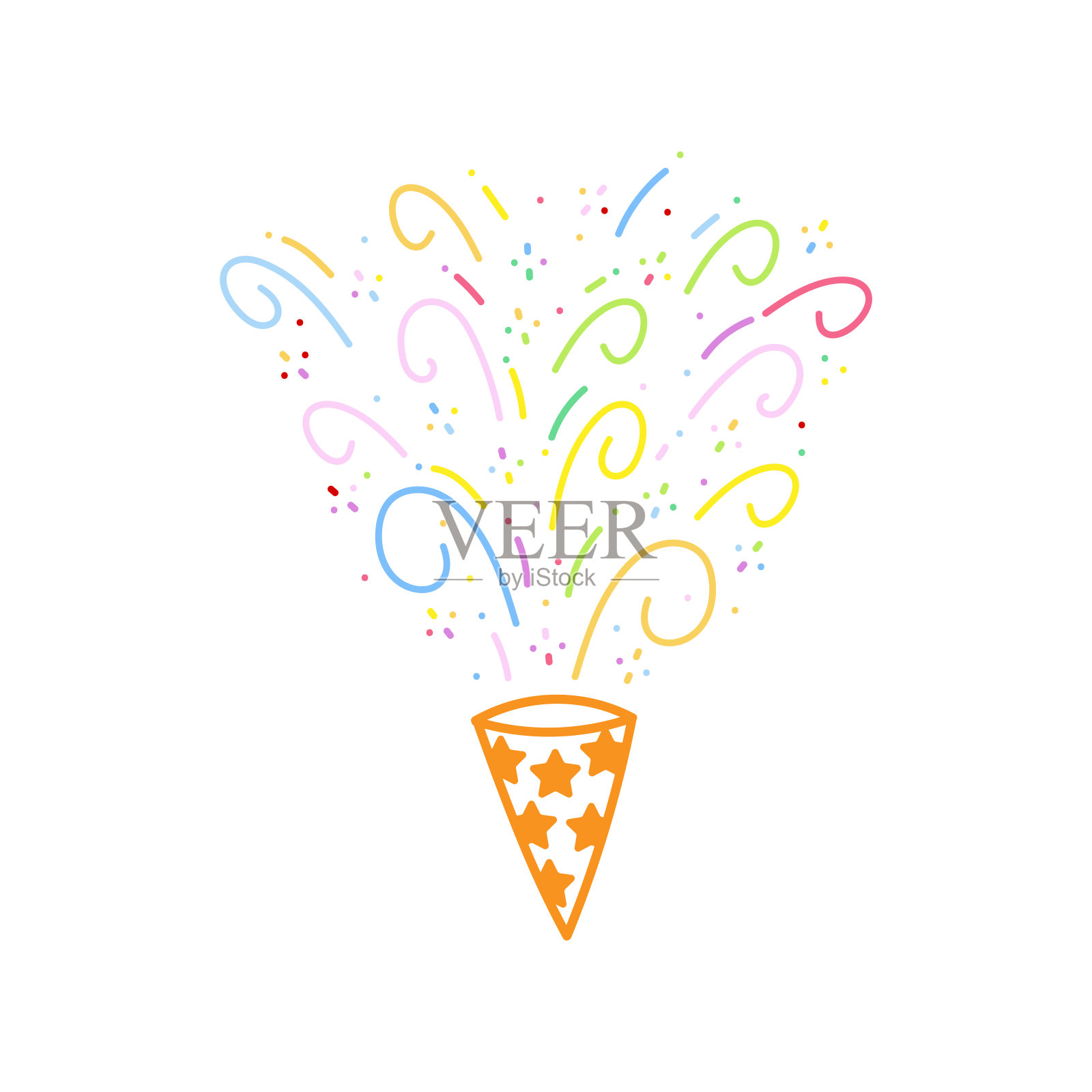 可爱的party popper孤立的五彩纸屑爆炸鞭炮庆祝矢量绘图插图手绘风格插画图片素材