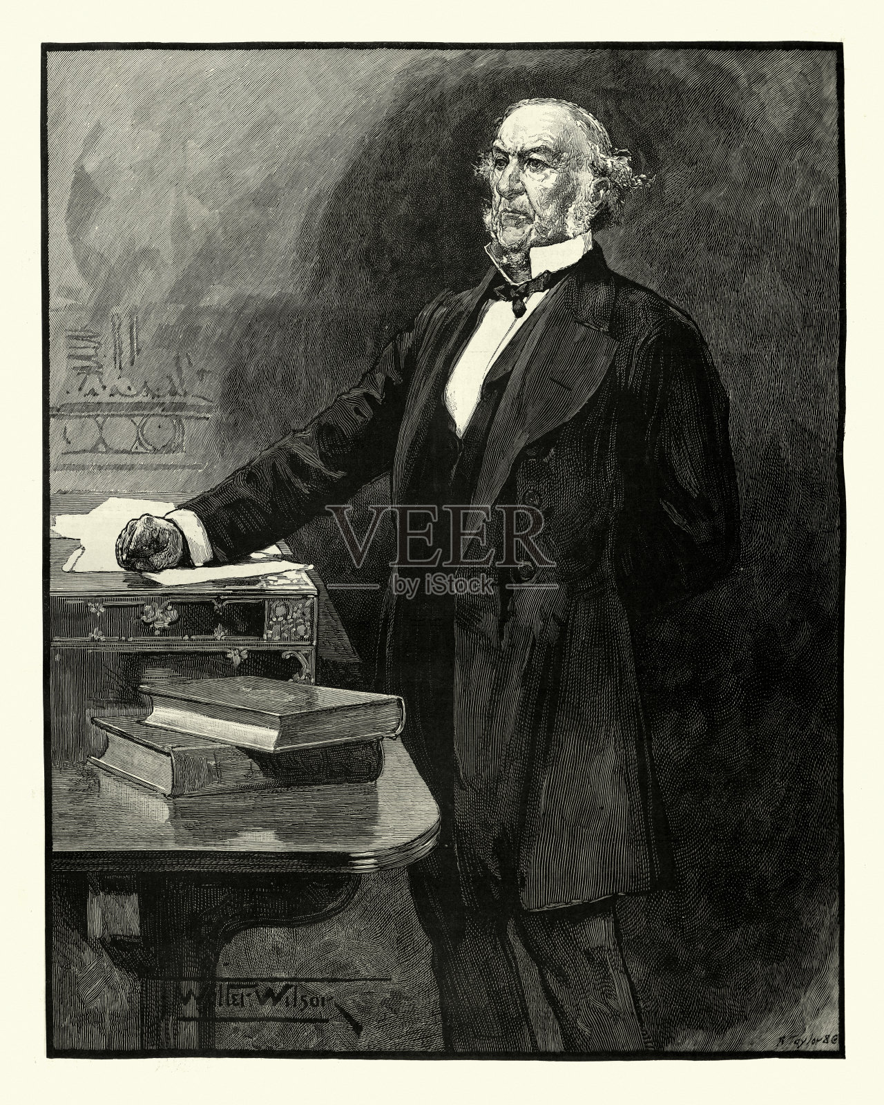 威廉·伊沃特·格莱斯顿，19世纪英国首相插画图片素材