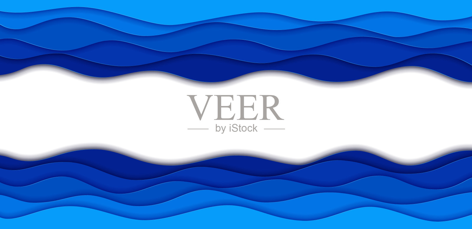 海纸裁海水波横框插画图片素材