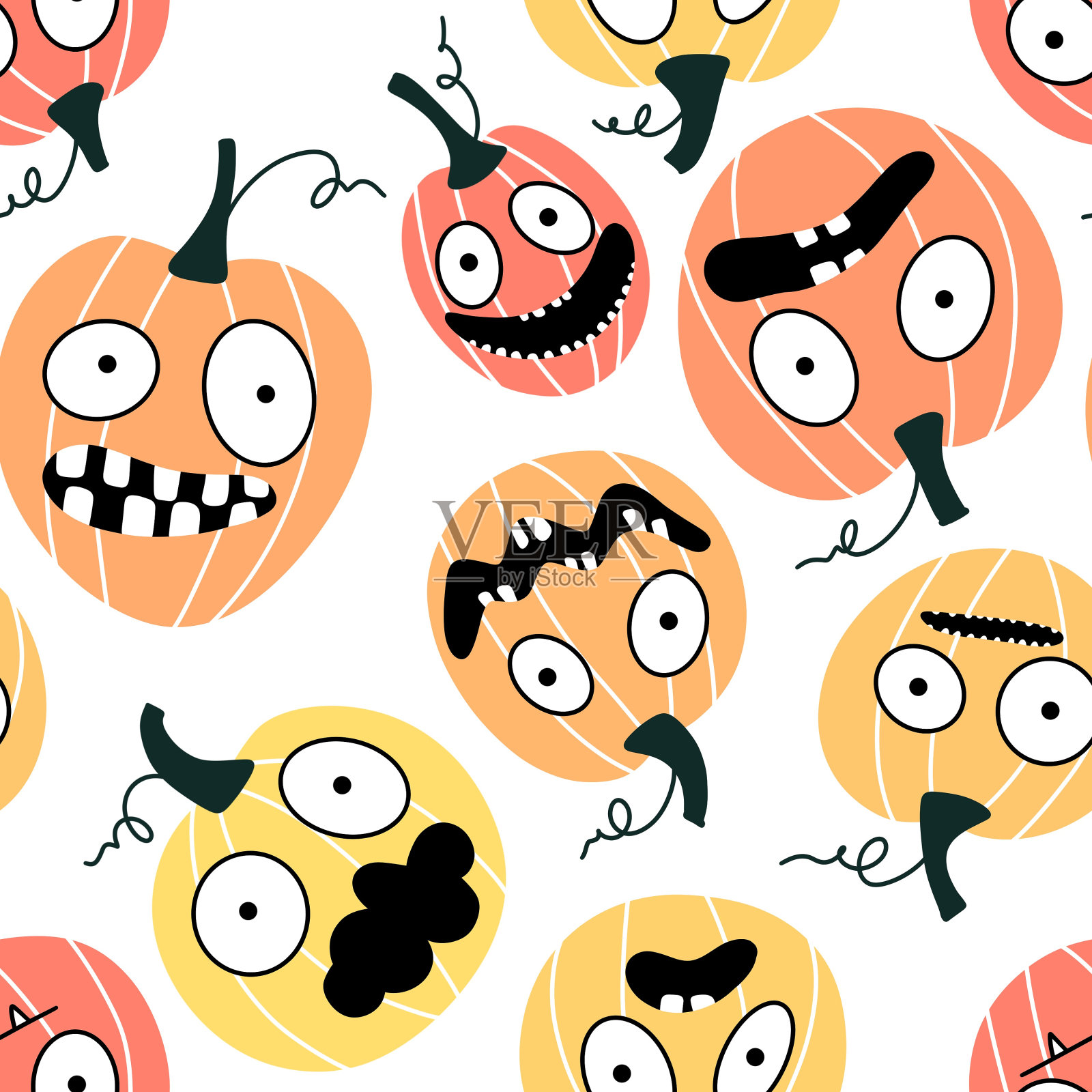 万圣节无缝南瓜图案用于织物和纺织品及包装插画图片素材