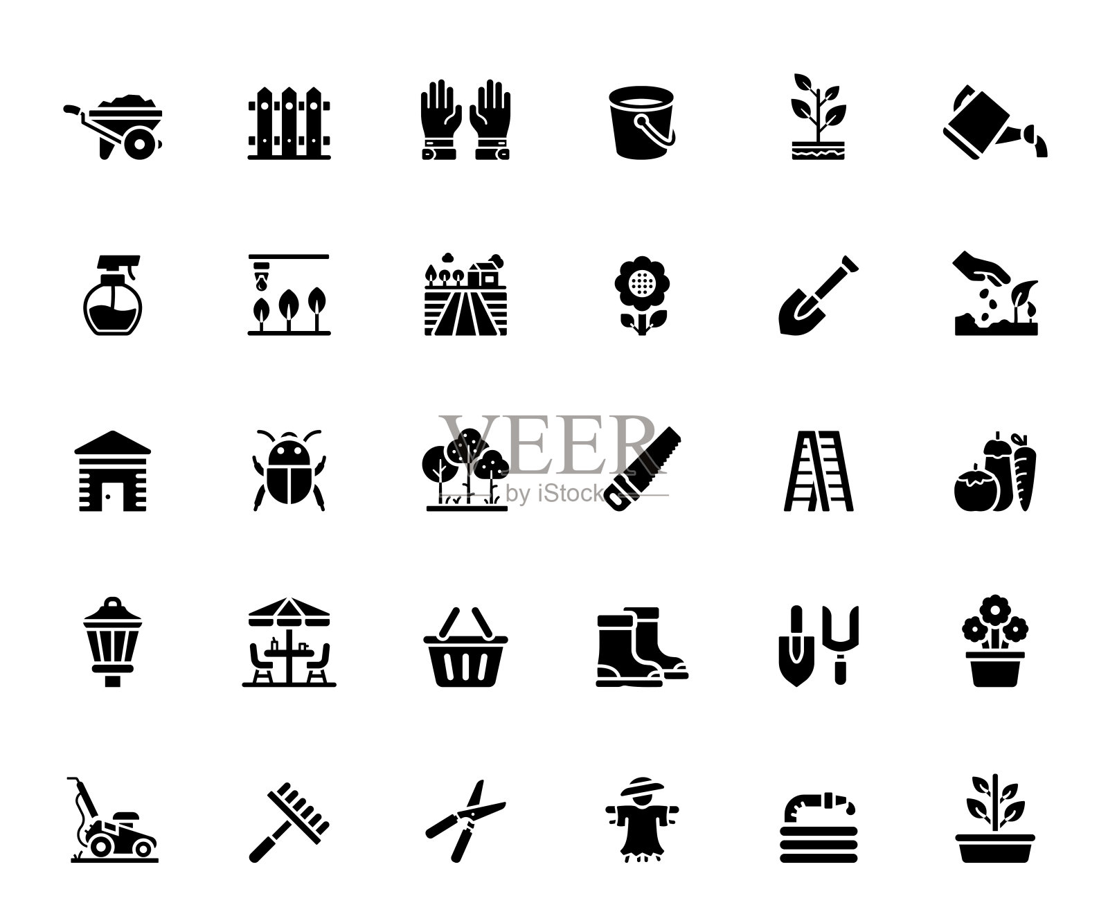 简单的一组园艺相关的矢量图标。符号集合图标素材