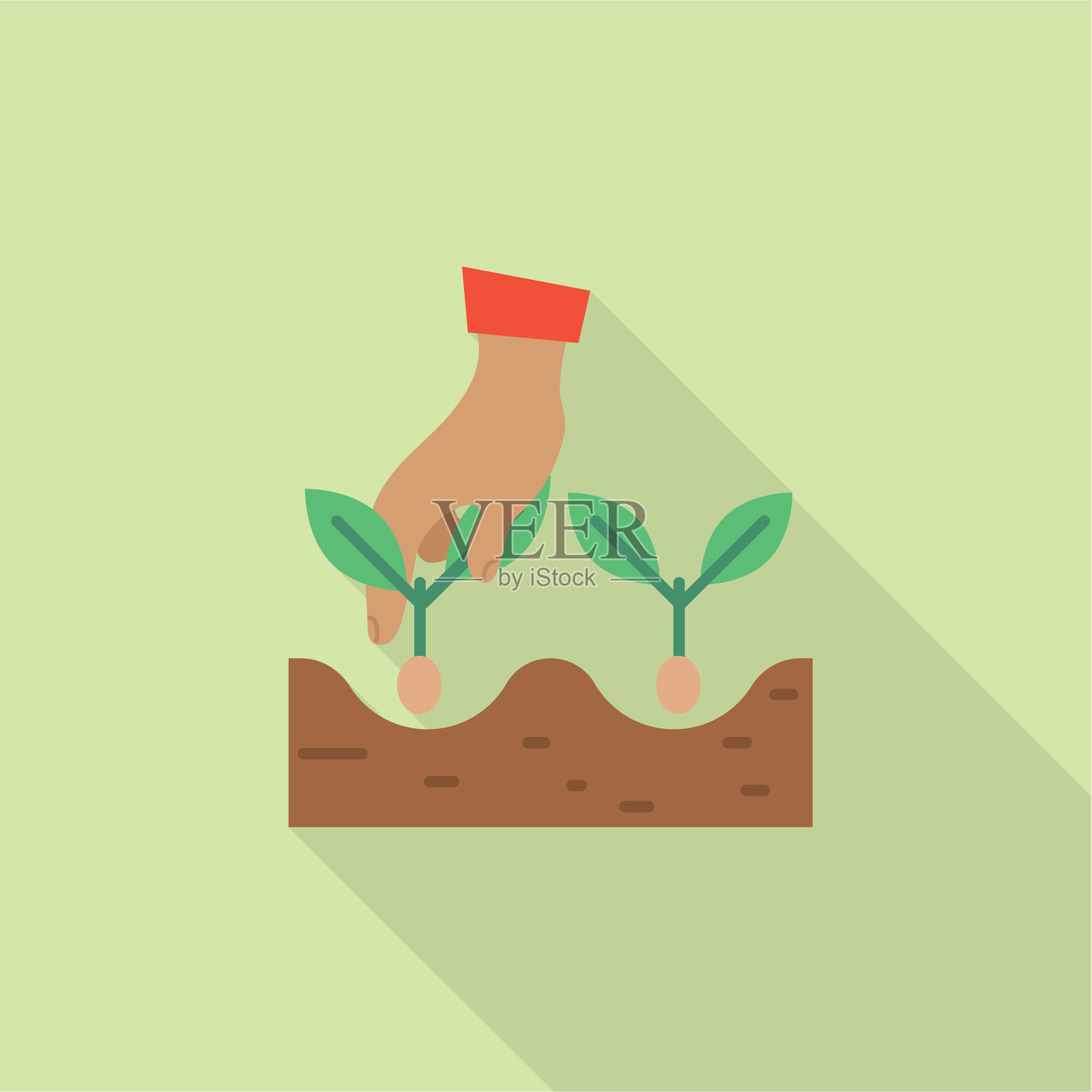 可爱的园艺图标与长影子手种植插画图片素材