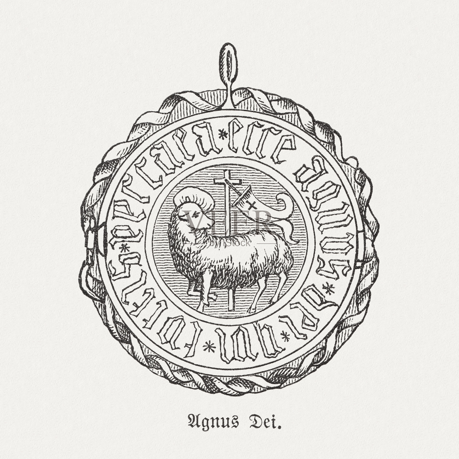神的羔羊，基督教的象征，木刻，1893年出版设计元素图片