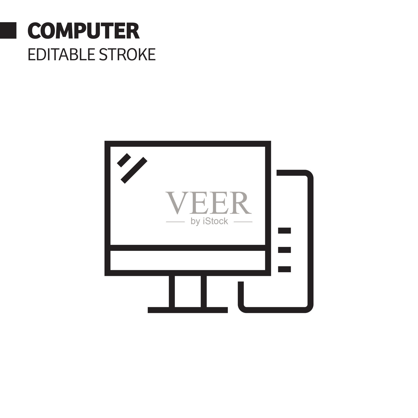 计算机线图标，轮廓向量符号插图。完美像素，可编辑的描边。设计元素图片