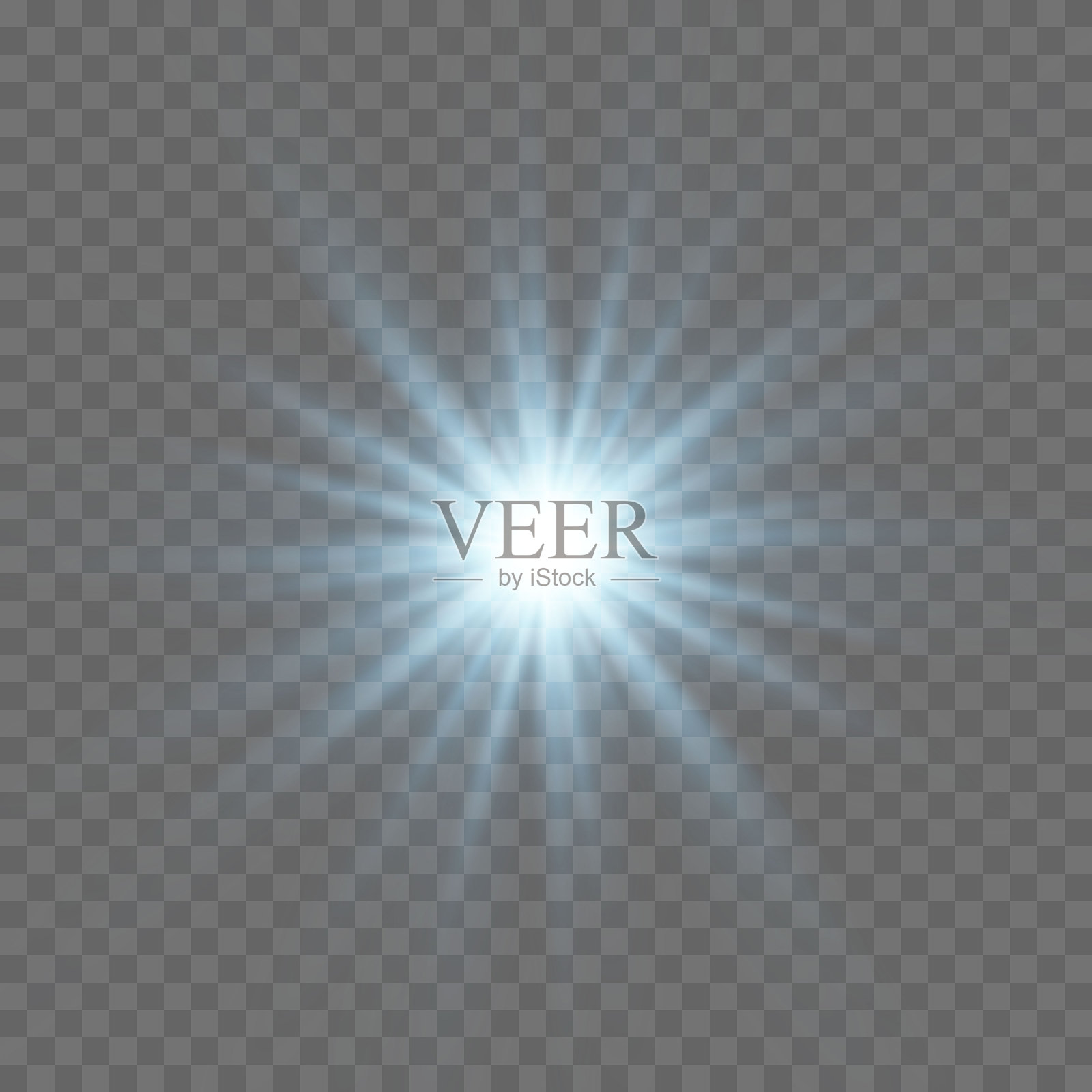 蓝色太阳光斑，太阳闪光与射线和聚光灯。发光的爆炸在一个透明的背景。插画图片素材