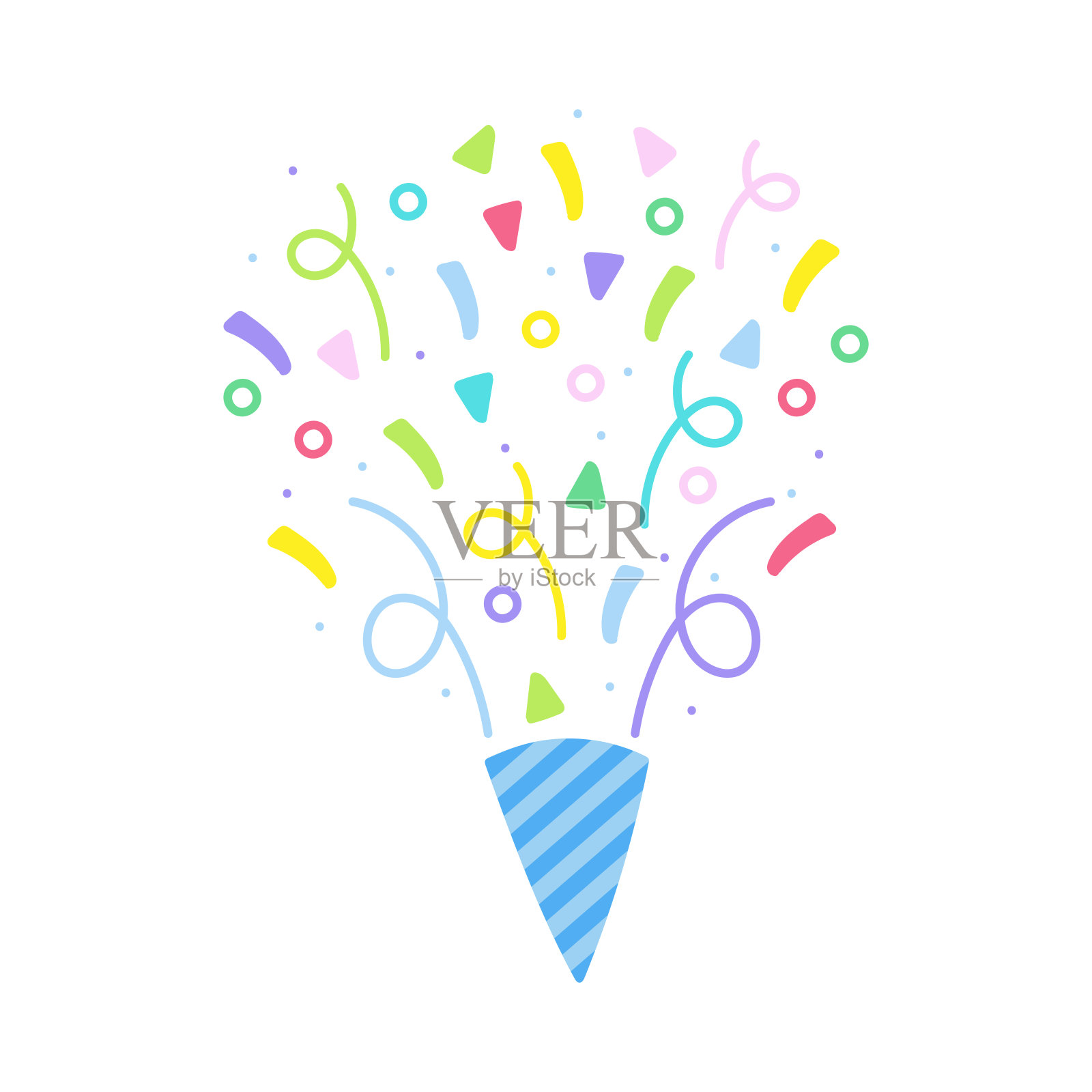 可爱的party popper孤立的五彩纸屑爆炸鞭炮庆祝矢量绘图插图手绘风格插画图片素材