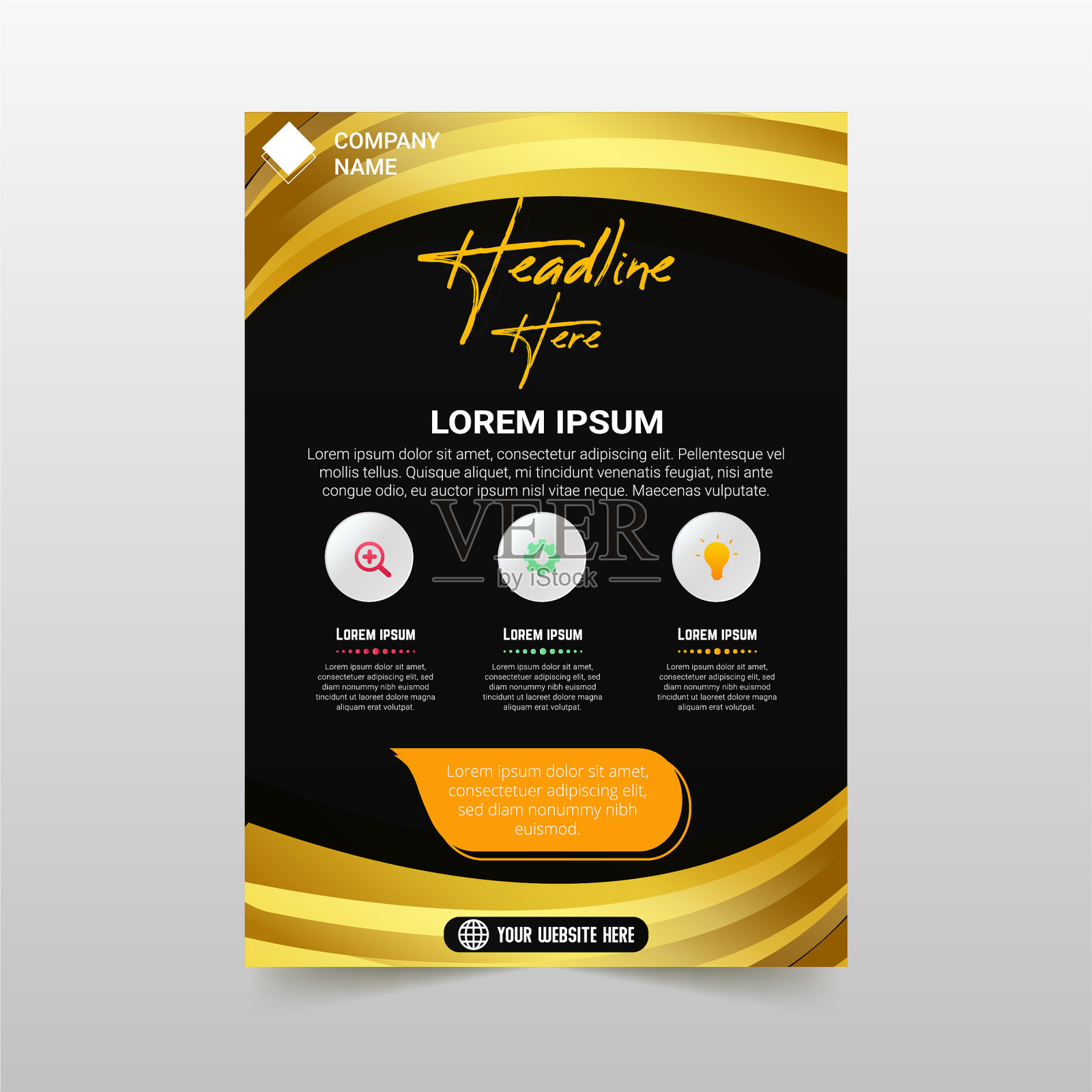 美丽的金色商业传单模板与曲线插画图片素材