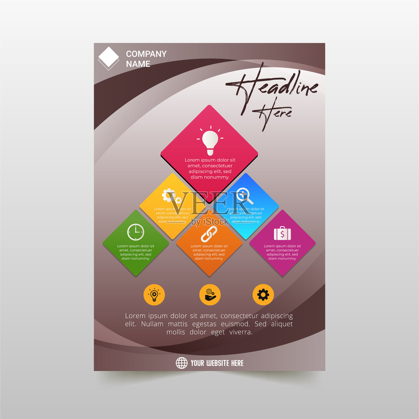 美丽的棕色弯曲商业传单模板插画图片素材