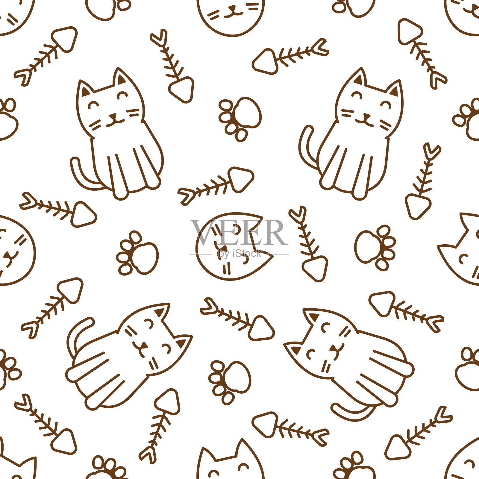 萌猫抽象无缝图案插画图片素材