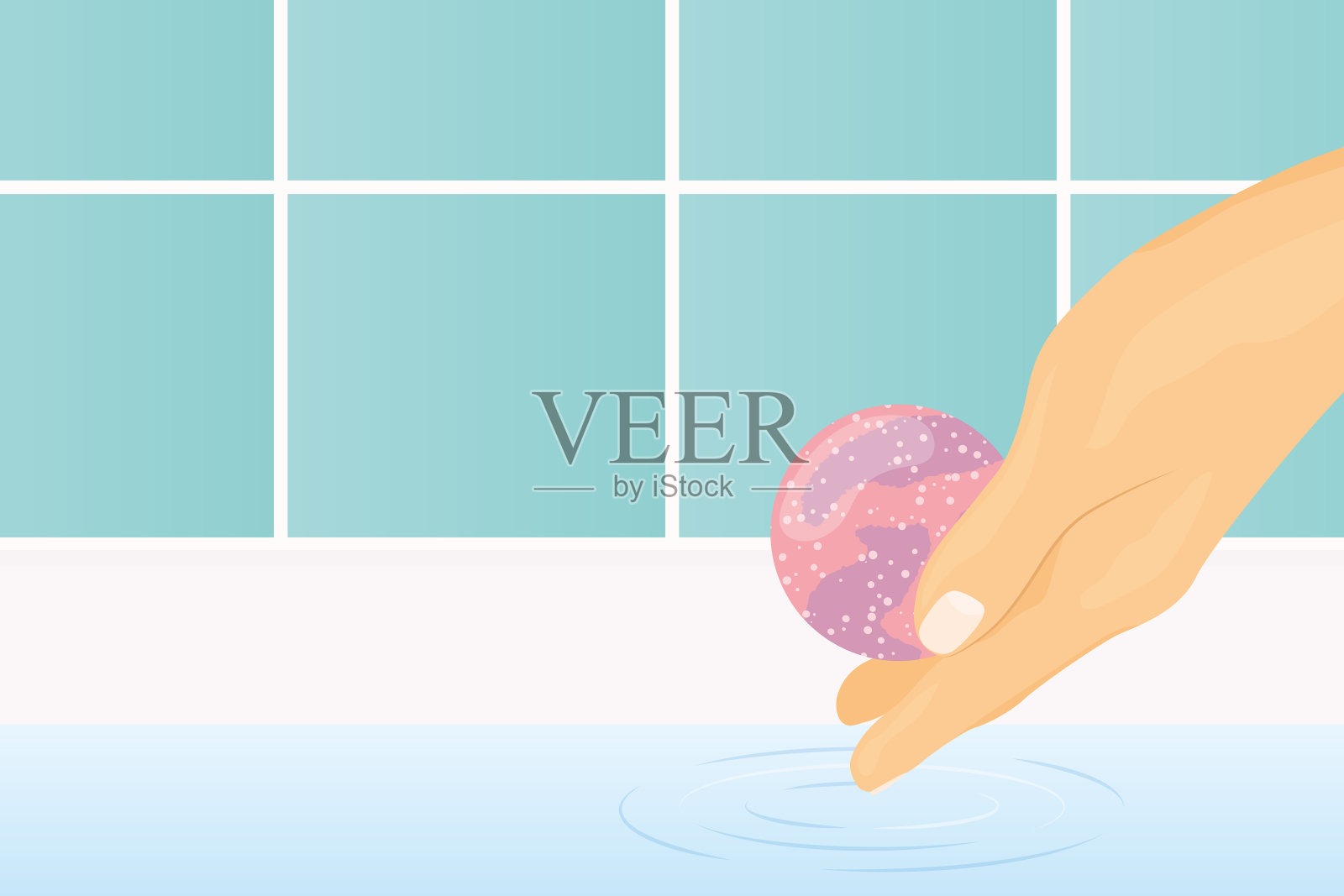 女性向浴缸投掷芳香浴弹插画图片素材