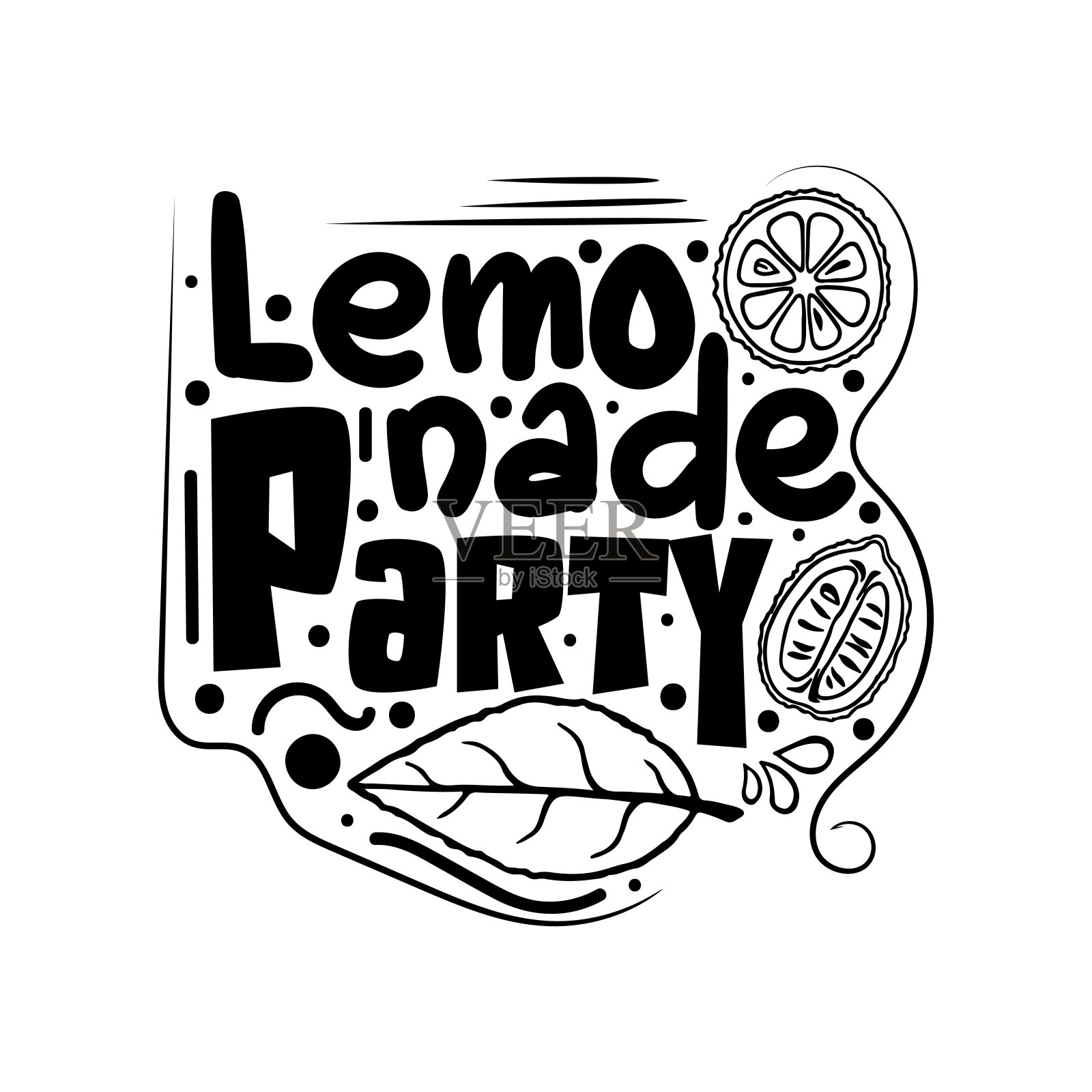 夏日字母引语。手绘涂鸦字体艺术横幅，海报，t恤设计，包装。夏天的氛围。柠檬水。插画图片素材