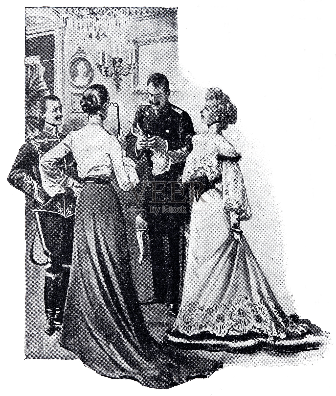 两对夫妇在客厅聊天插画图片素材