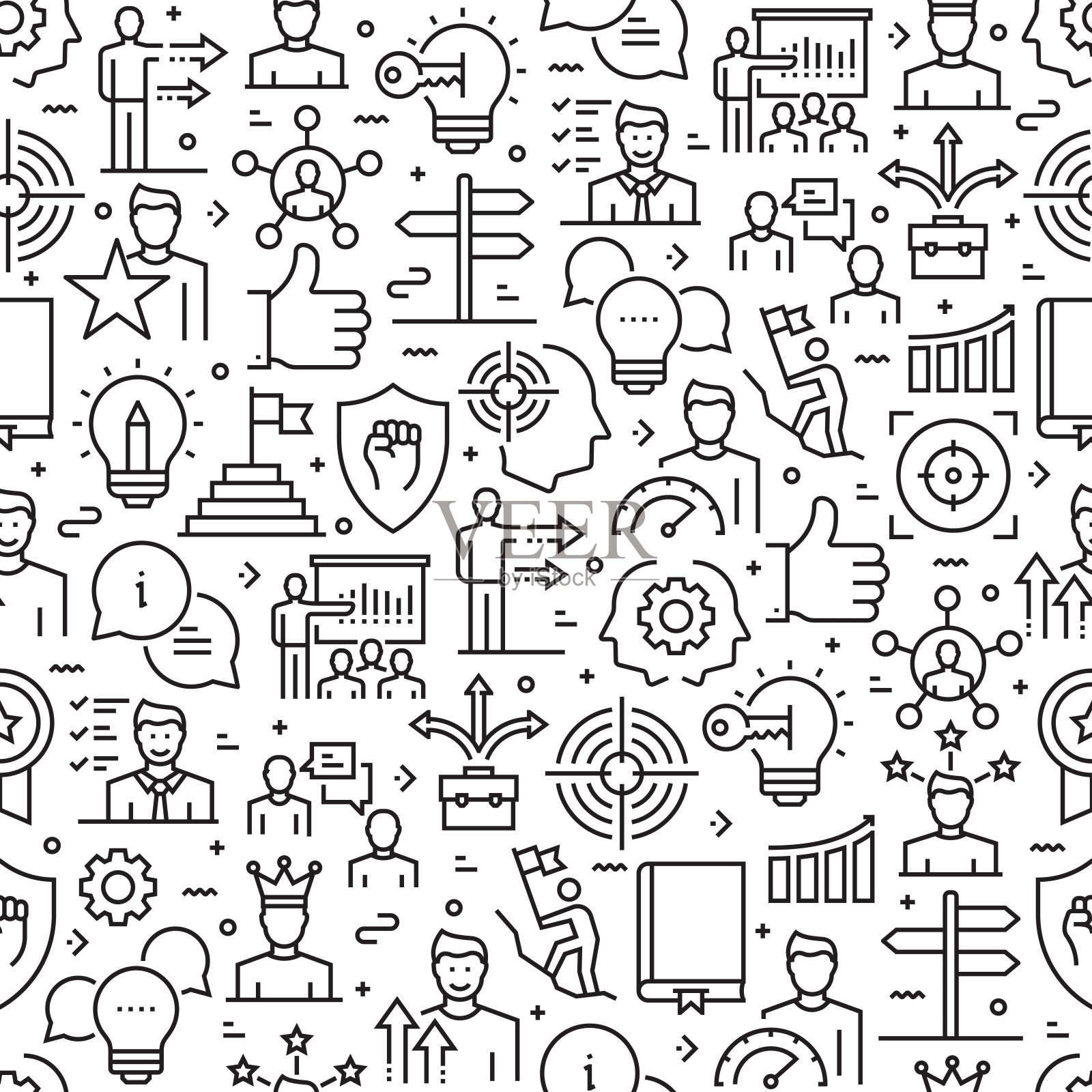 指导和培训无缝模式和背景线图标。可编辑的中风插画图片素材