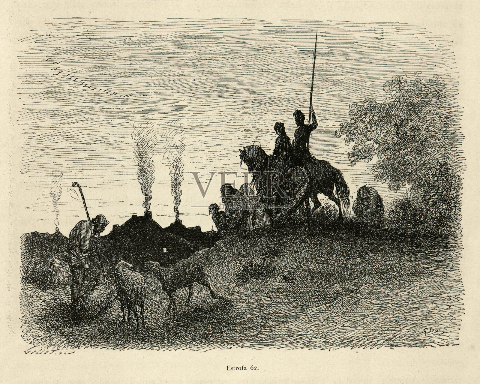 骑士和公主来到了村庄奥兰多·富里奥索插画图片素材