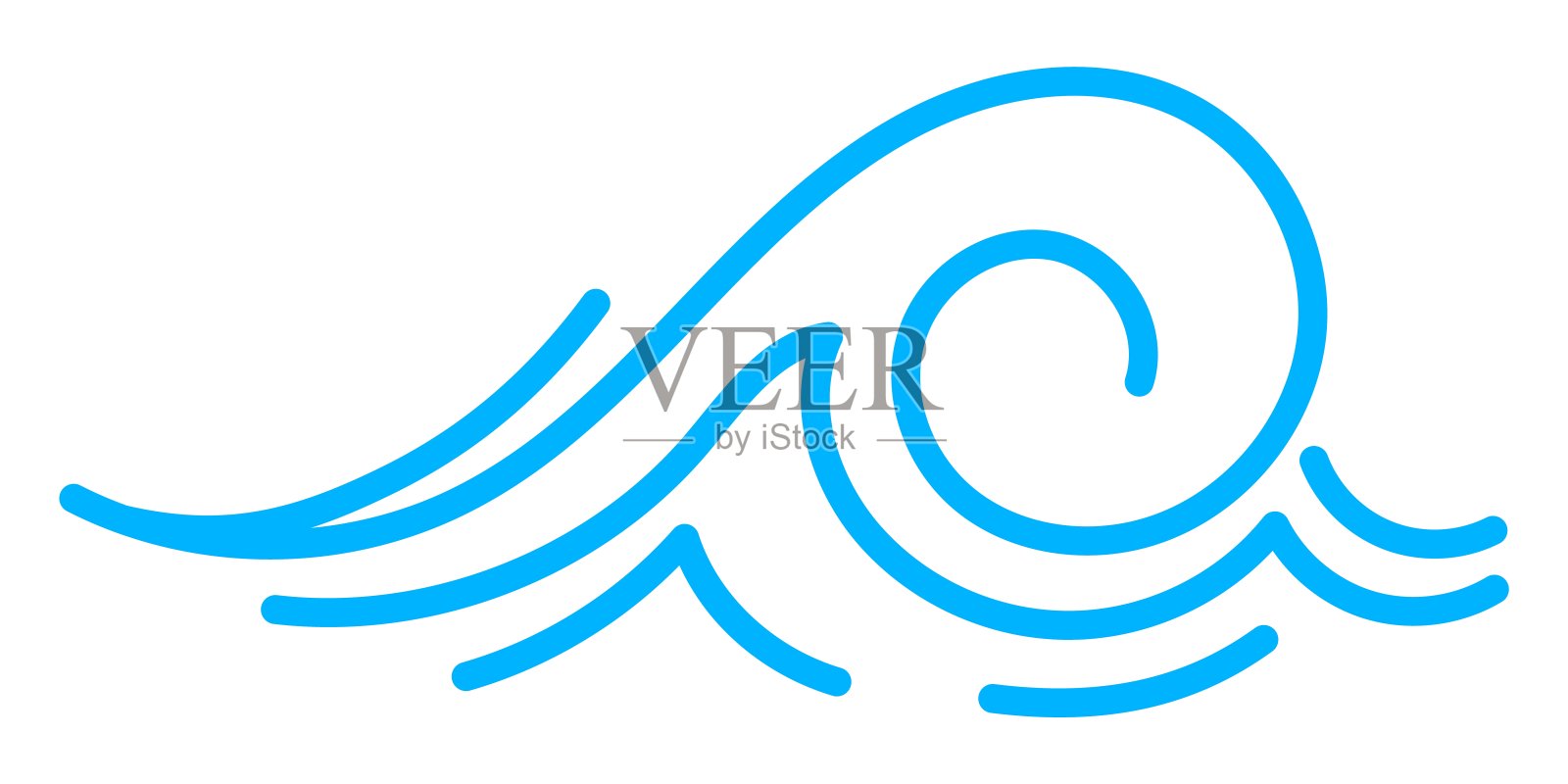 波浪线图标，大海和海洋波纹水流插画图片素材