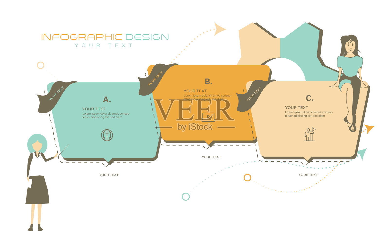矢量信息图设计业务模板与图标和3个选项或步骤。可用于流程图，演示文稿，工作流程布局，横幅，流程图，信息图表库存。插画图片素材