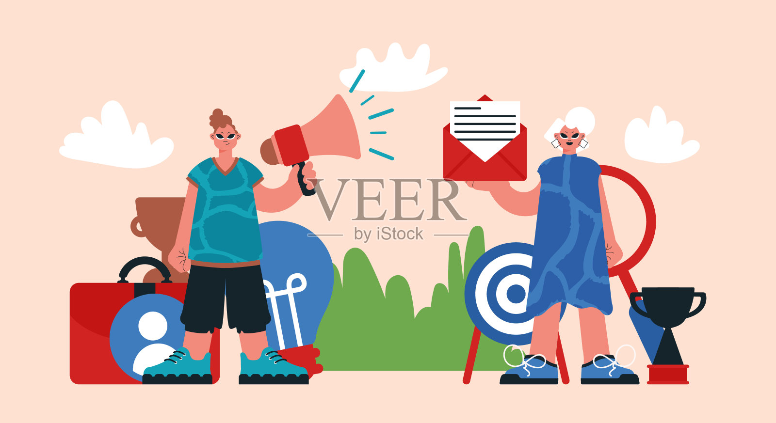 选择能力侦察兵群的进展点，开始寻找必要的能力，开辟通往胜利的道路。插画图片素材