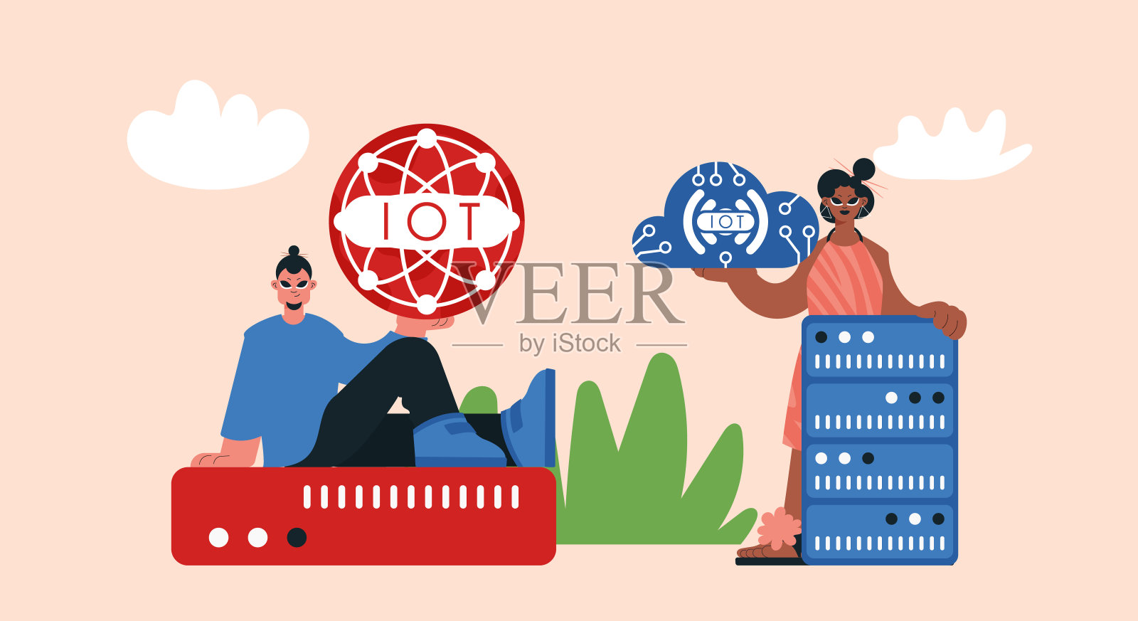 代表物联网改变和后退，锁定坚实的组织和支持创造性的进步，为更尖锐的未来。插画图片素材