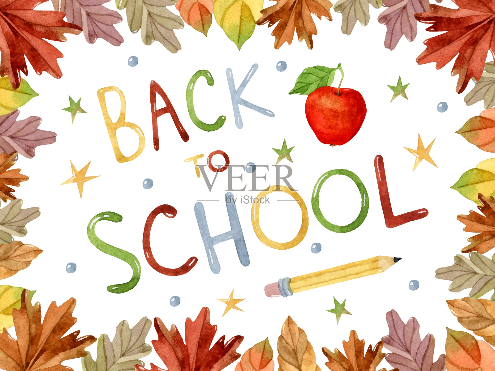 回到学校水彩框架模板与手绘字母插画图片素材