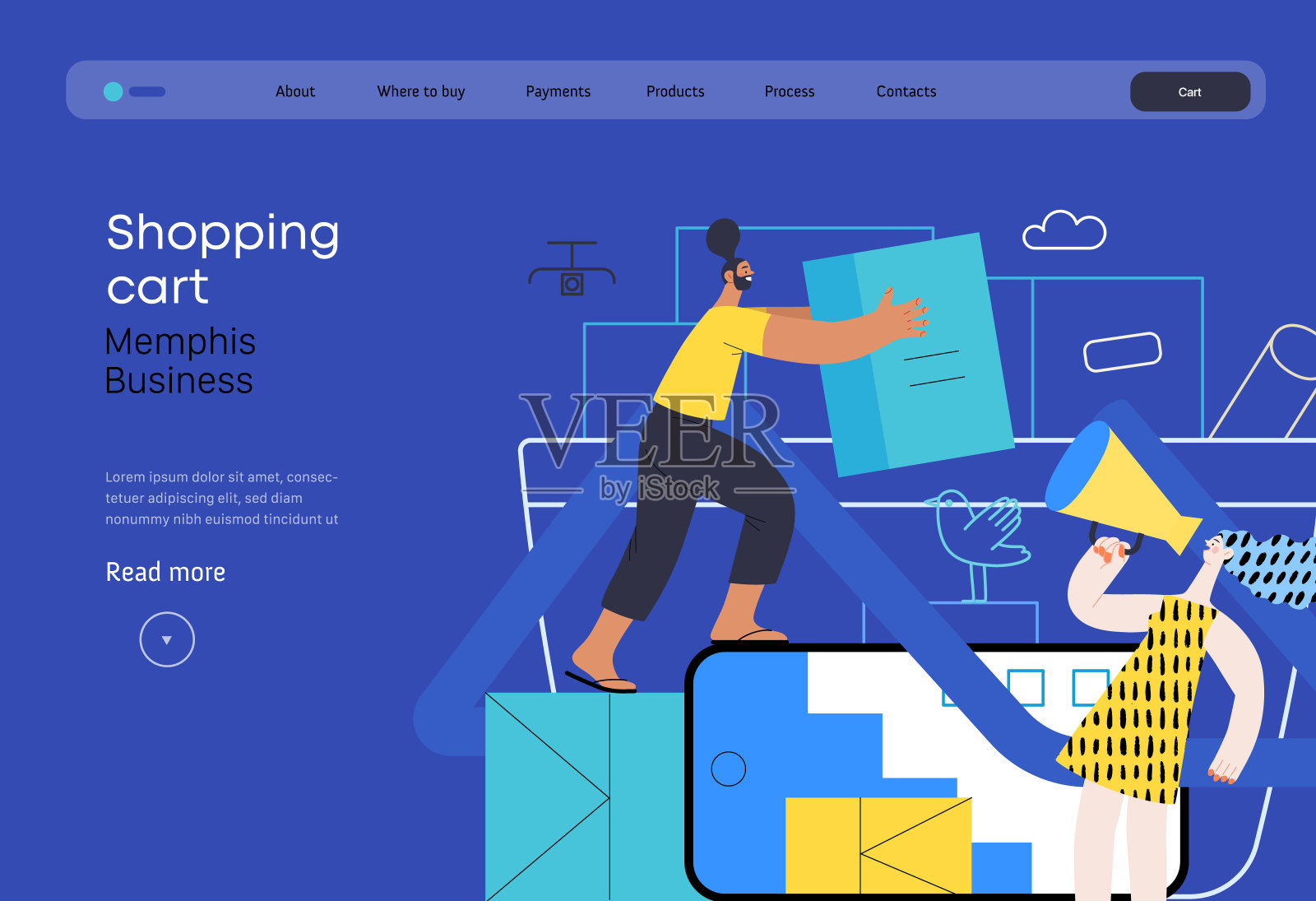 孟菲斯商业平面矢量插图-购物车插画图片素材