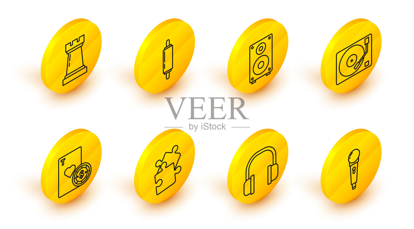 设置线麦克风耳机拼图图标素材