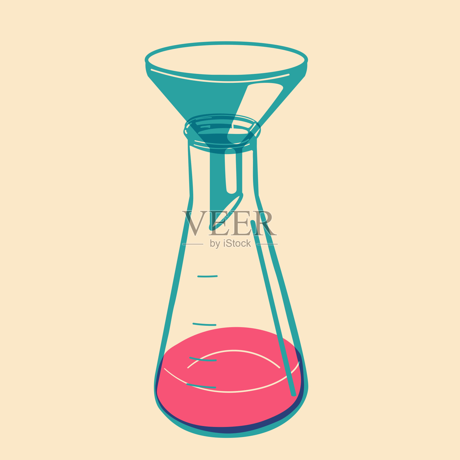 玻璃管、烧瓶、管、瓶。头像，徽章，海报，标志模板，打印。矢量插图与risograph印刷效果插画图片素材