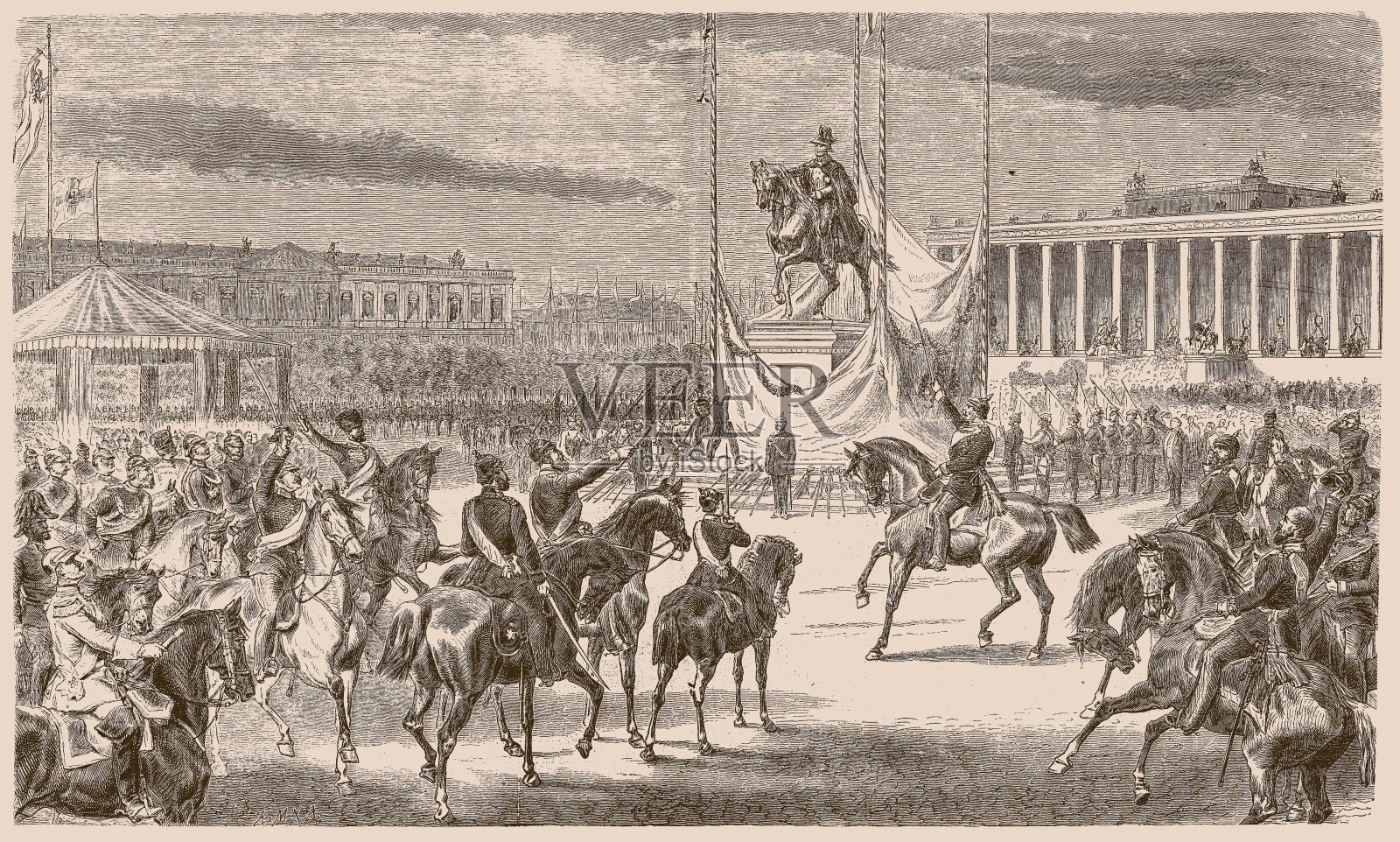 1871年，弗雷德里克·威廉三世雕像在柏林揭幕插画图片素材