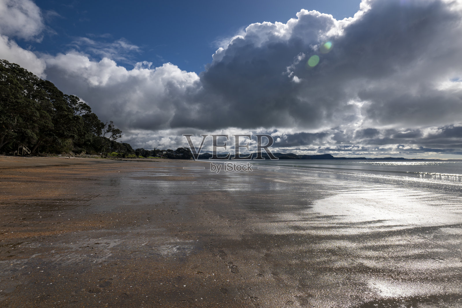 红海滩的海滩和海岸线，奥克兰，新西兰照片摄影图片