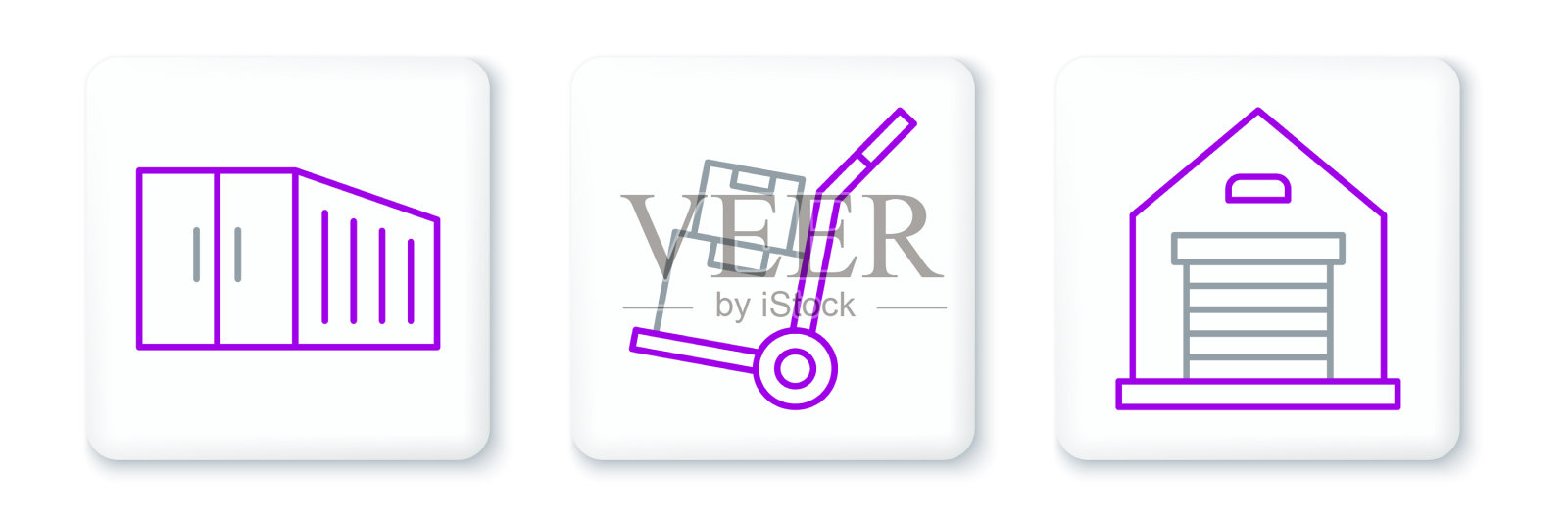 设置线仓集装箱和手推车图标素材