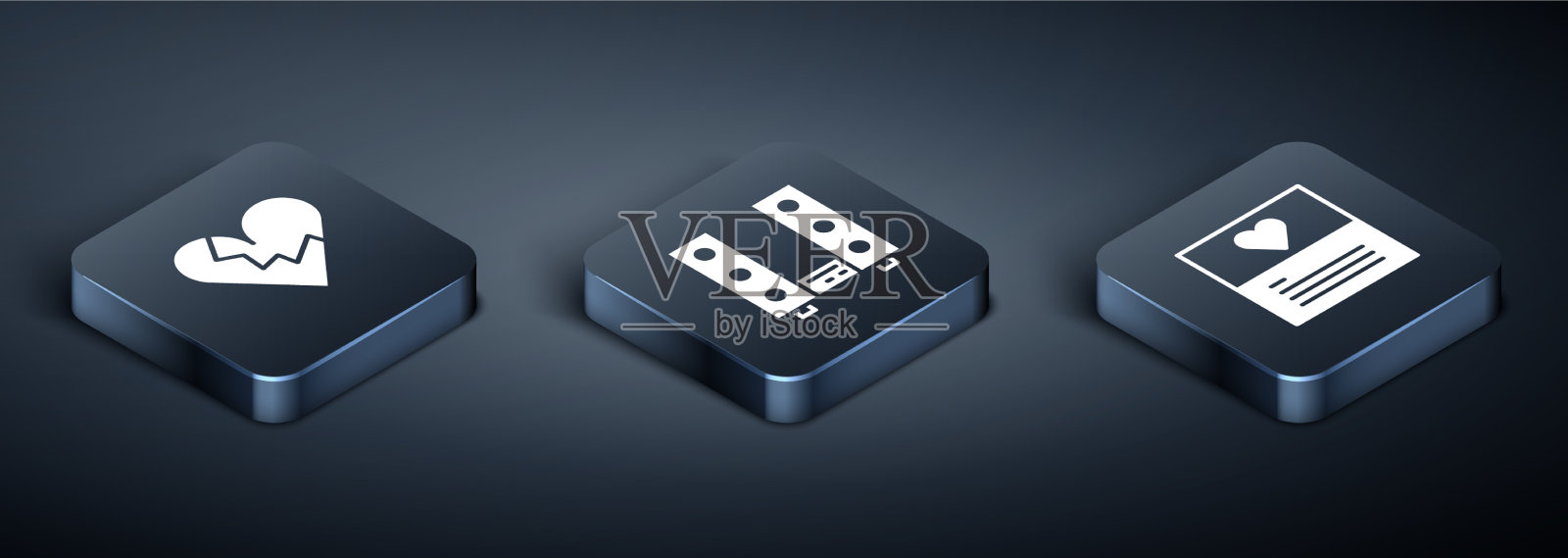 设定等距心碎或离婚问候图标素材