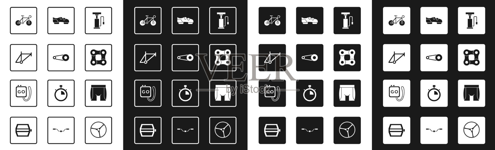设置带齿轮架的自行车气泵链图标素材