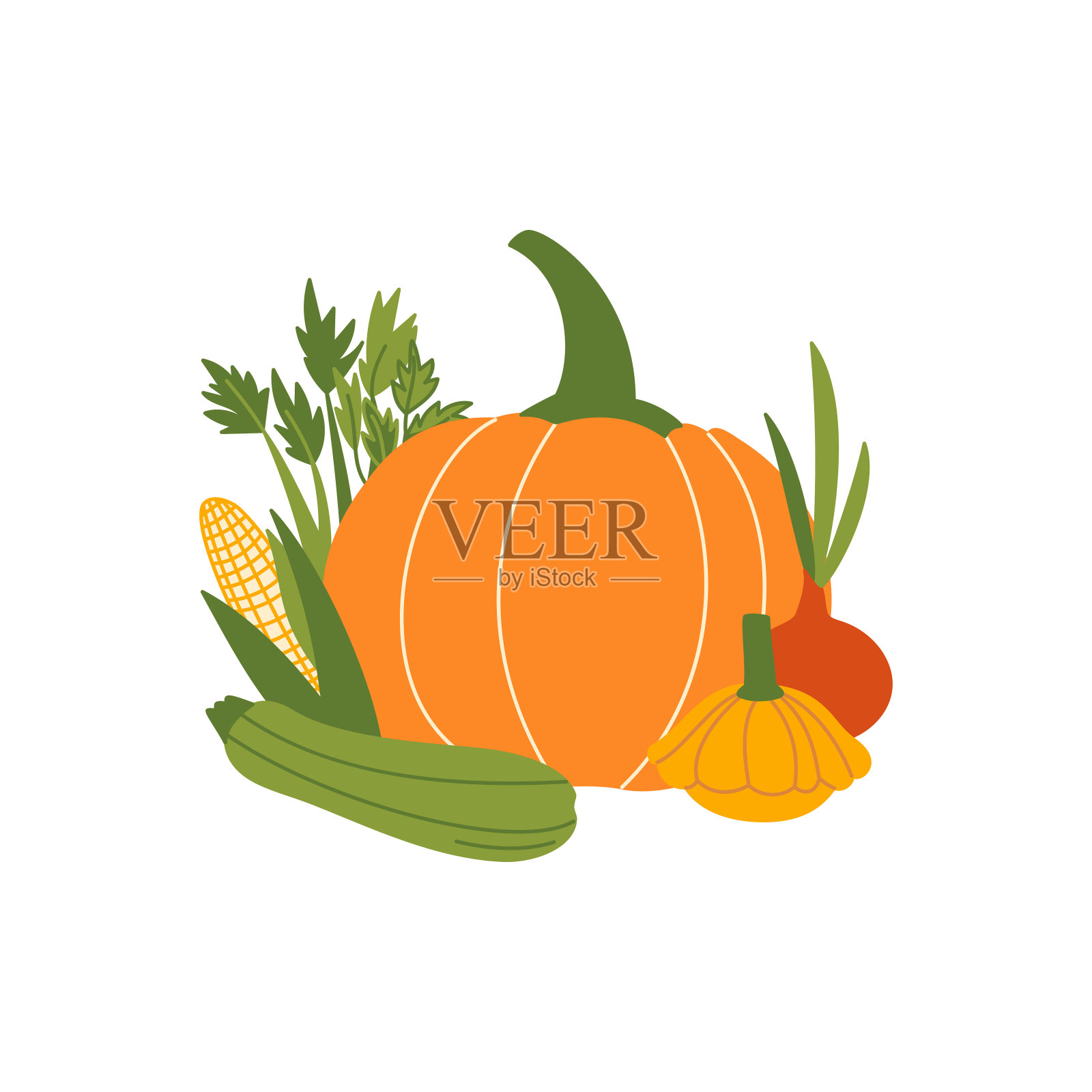 蔬菜成分以南瓜、玉米、西葫芦、洋葱为主插画图片素材