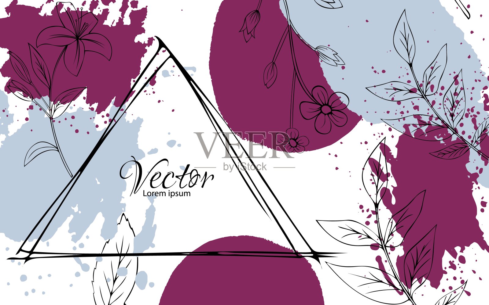 抽象的背景。奢华的极简风格壁纸与线条艺术花和植物的叶子，有机飞溅。插画图片素材