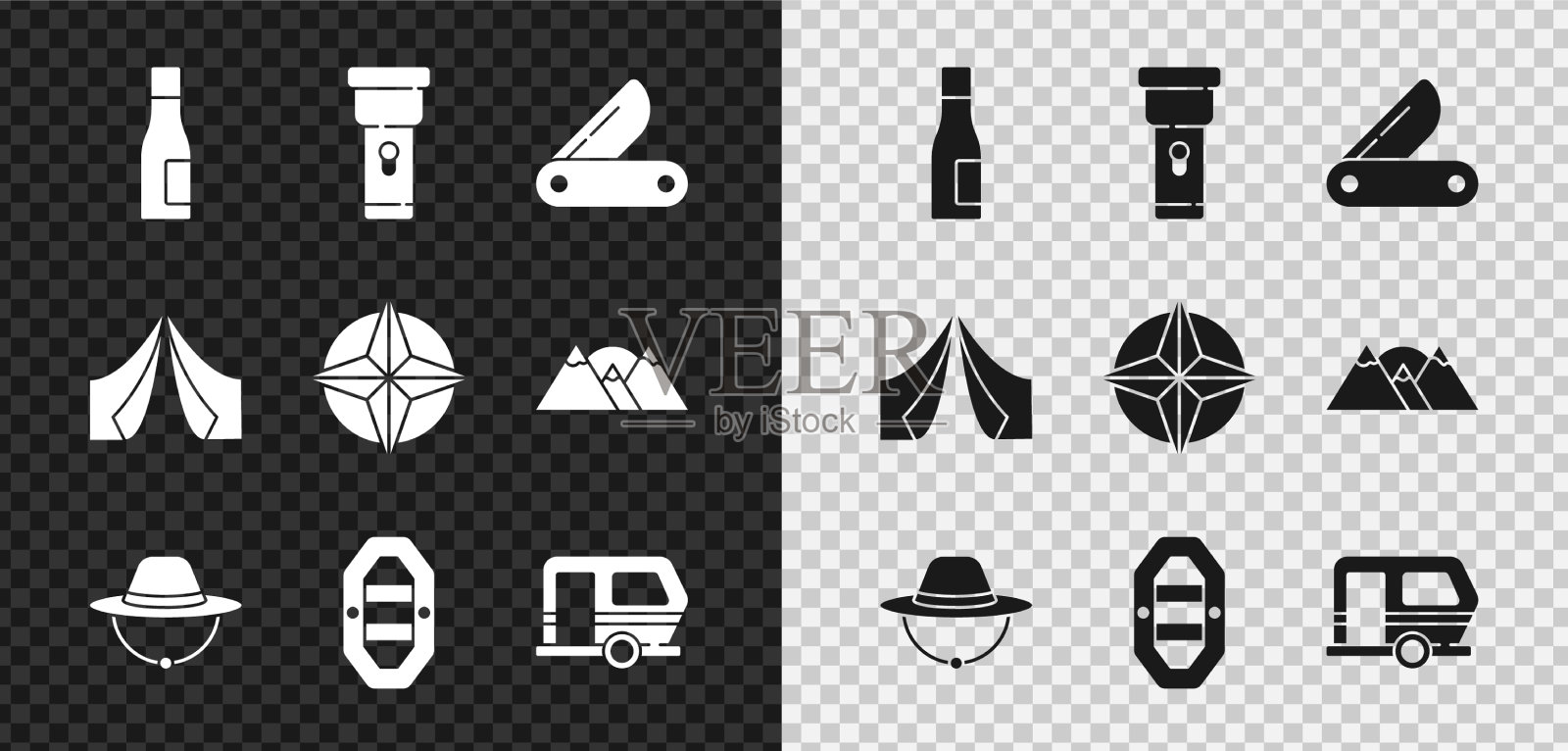 瓶装水手电筒瑞士军刀图标素材