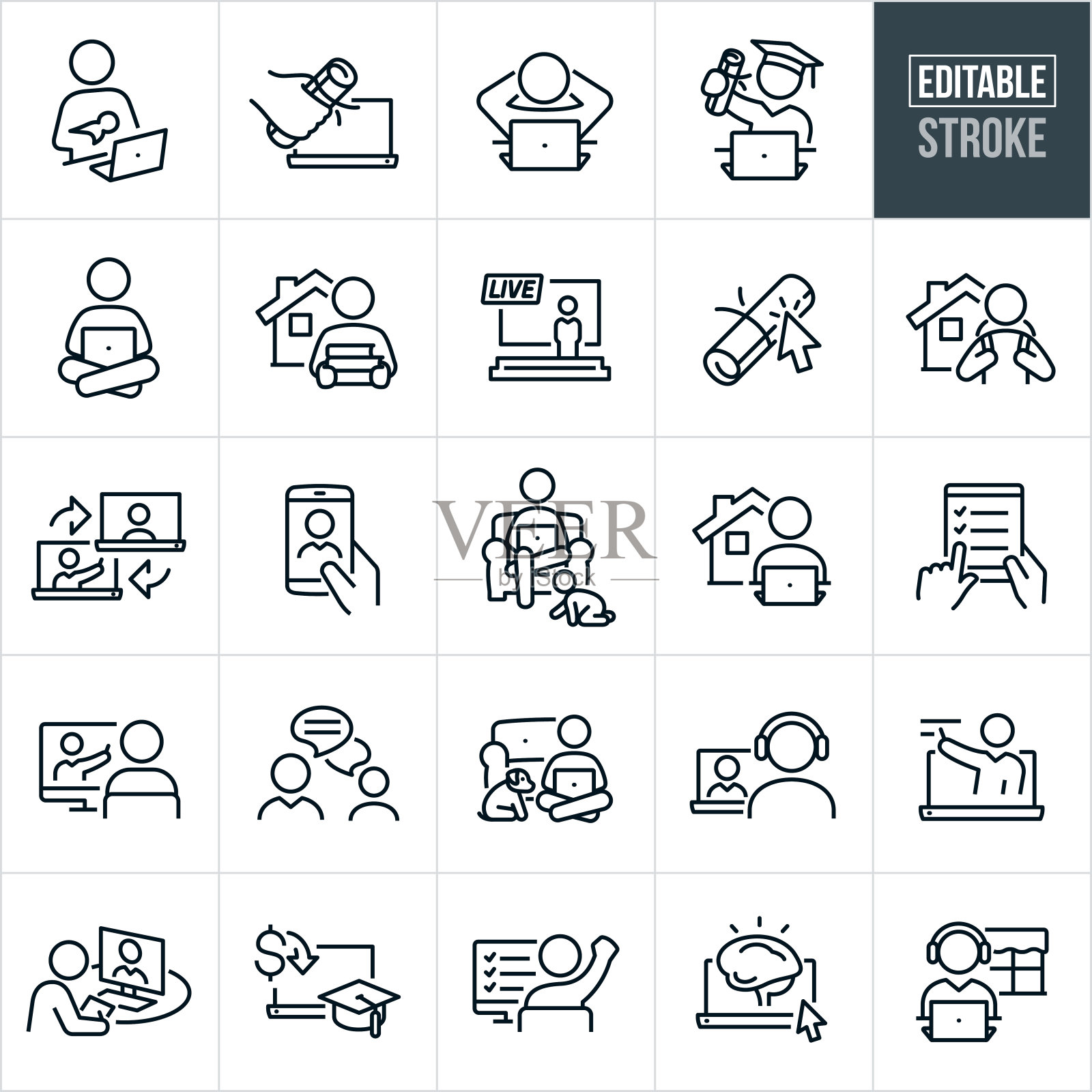 在线学习细线图标可编辑描边图标素材