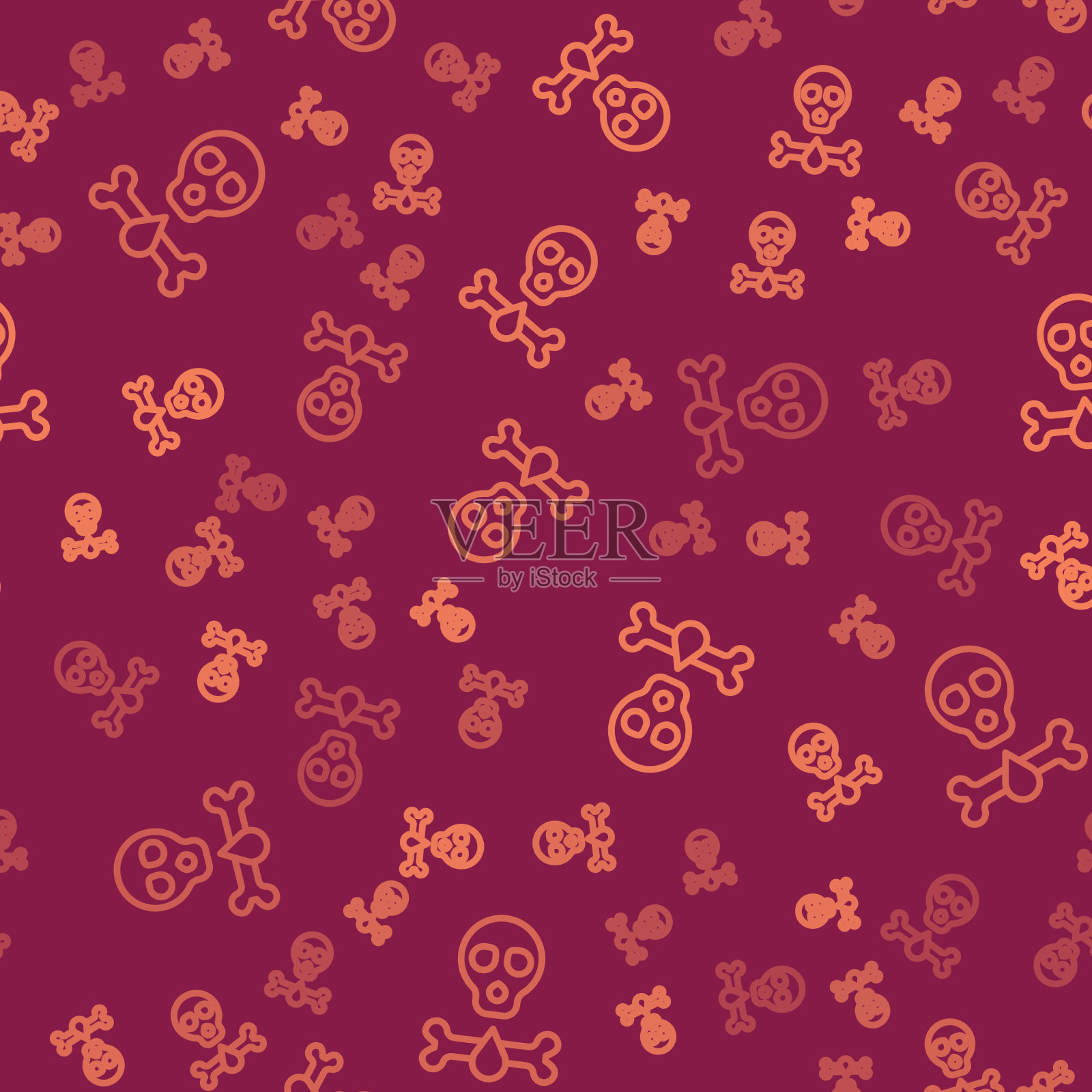 棕色线条的骨头和头骨作为毒性的标志插画图片素材