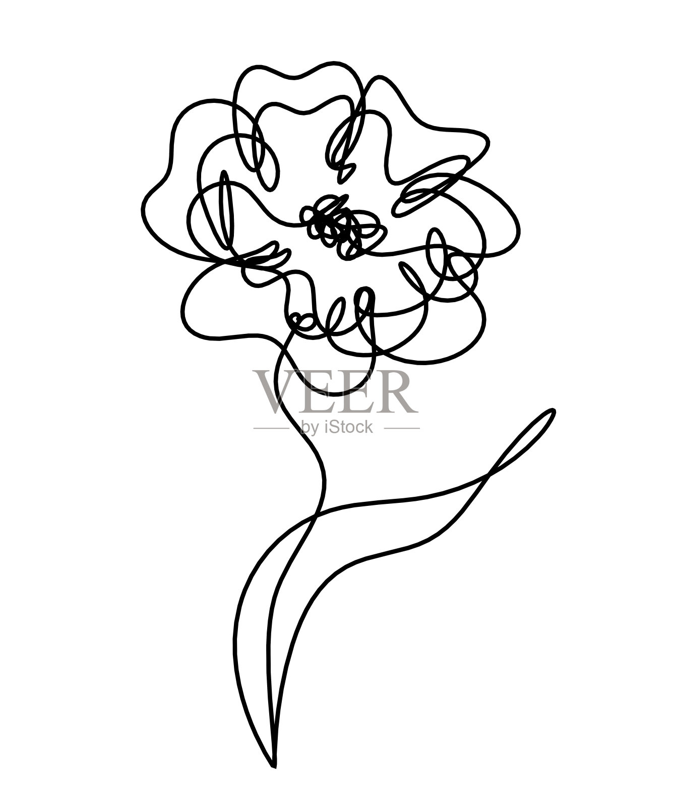 抽象的花线绘画，孤立在白色上插画图片素材