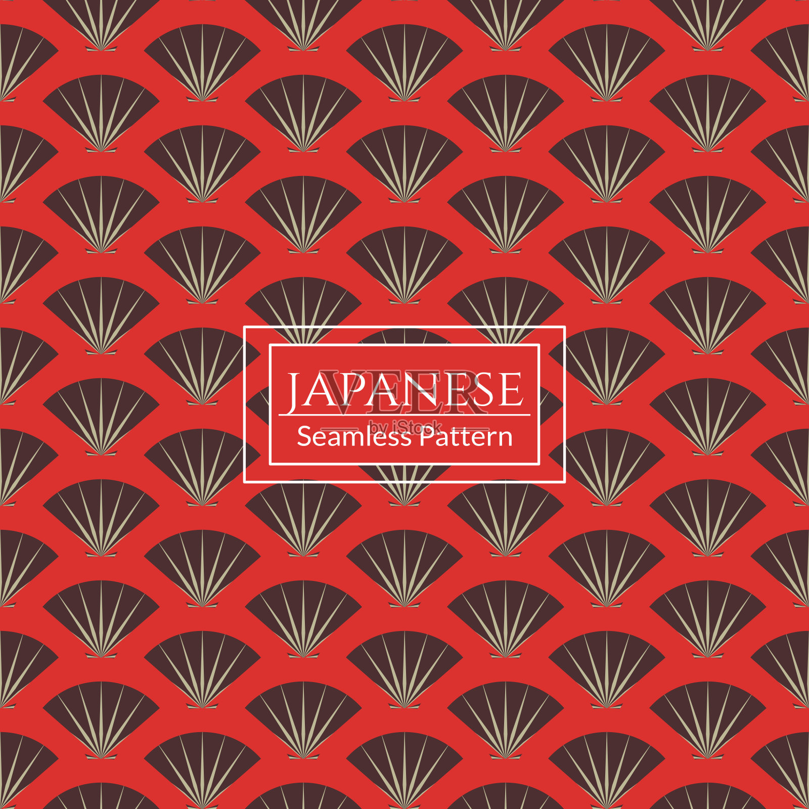 扇形无缝花纹纹理，红色东方背景。矢量插图。插画图片素材