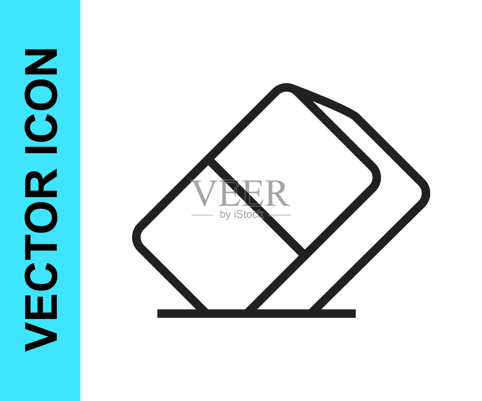 黑线橡皮擦或橡胶图标隔离在白色背景。向量图标素材