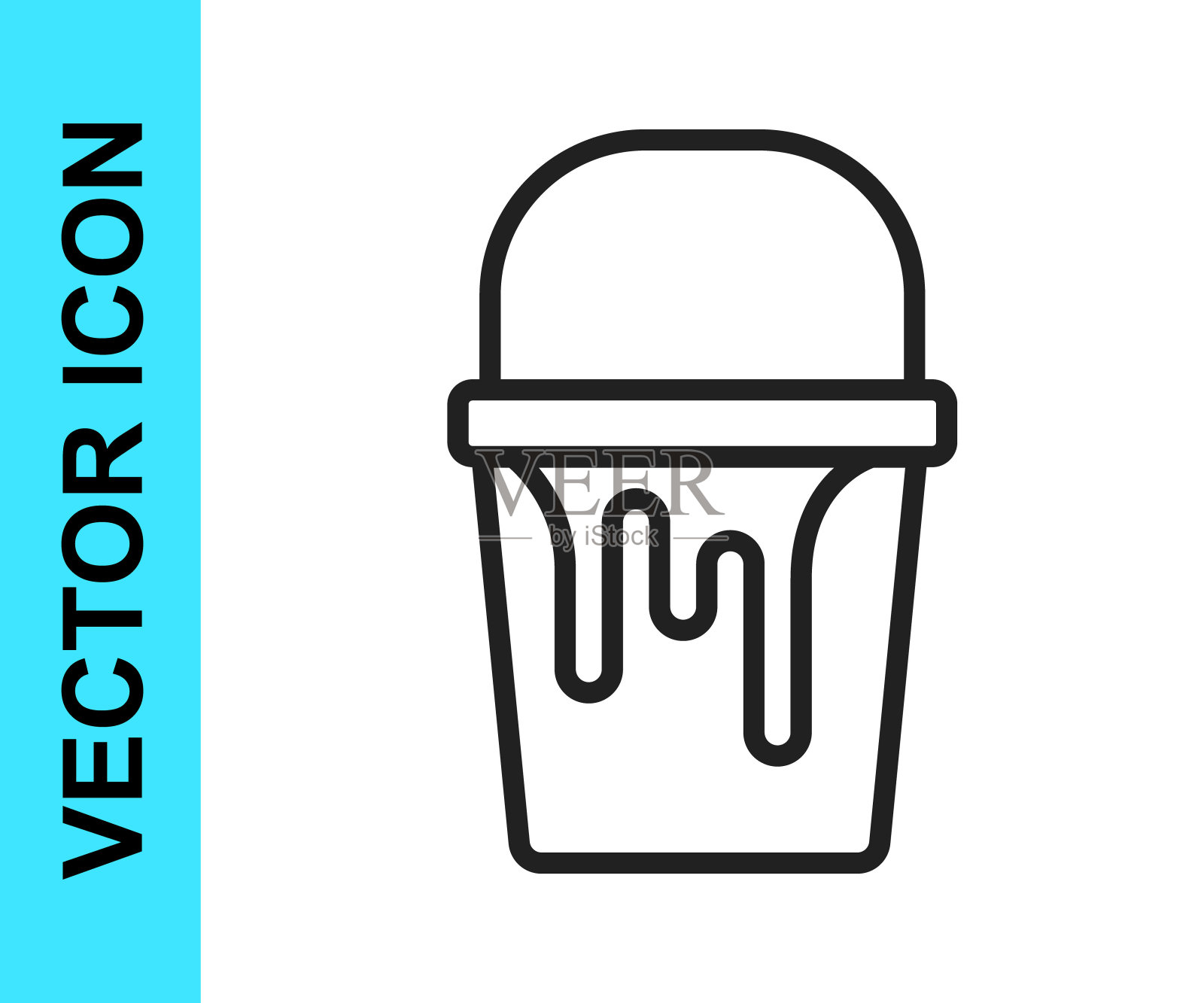 黑线油漆桶图标孤立在白色背景。向量图标素材