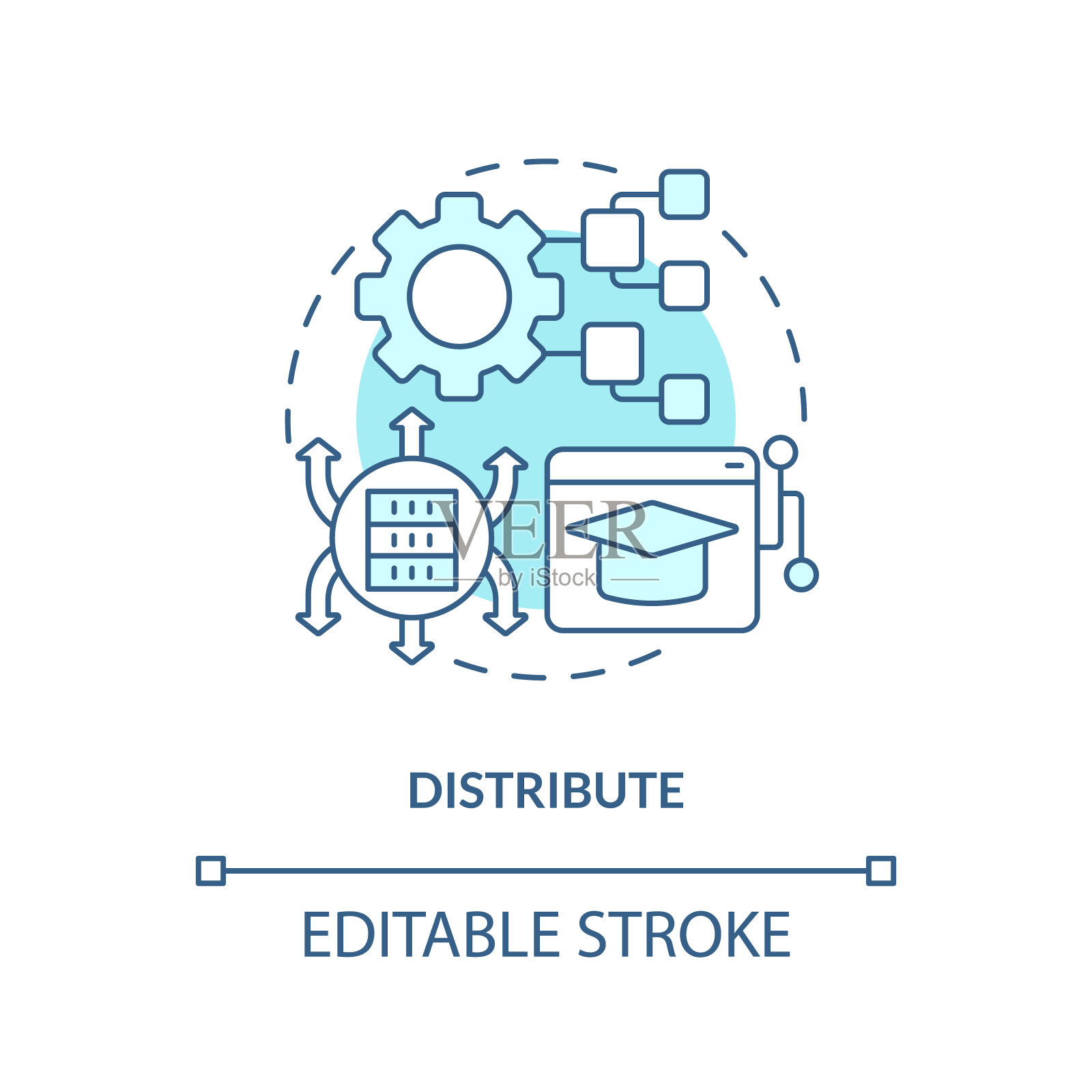 可定制分发蓝色线性图标概念插画图片素材