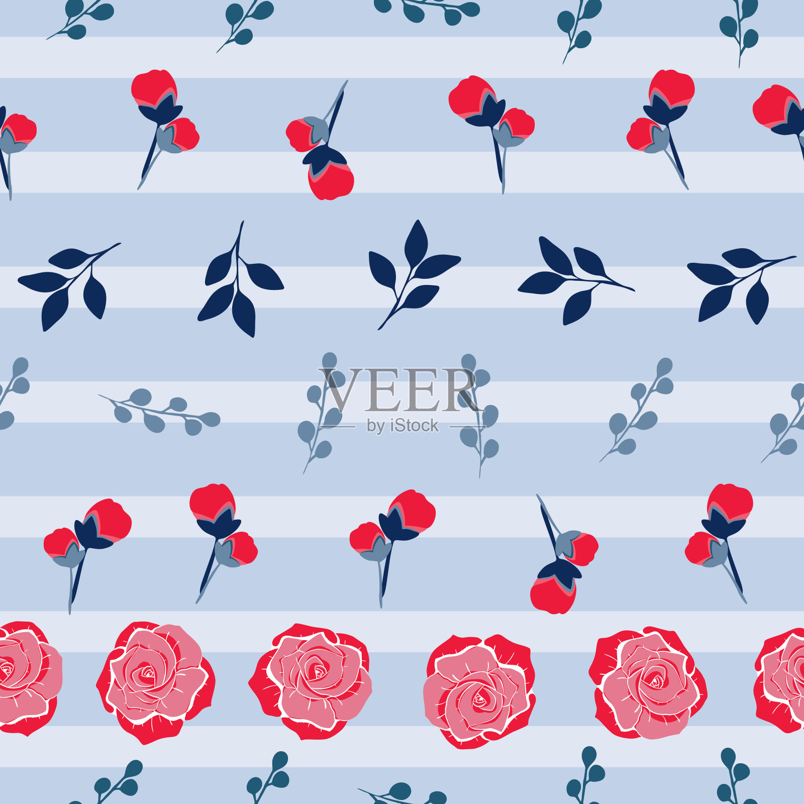 矢量玫瑰无缝图案设计插图上的条纹插画图片素材