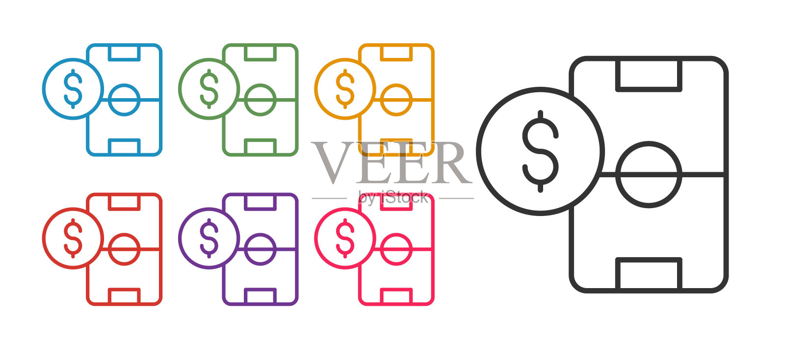 设置线足球足球投注的钱图标孤立的白色背景。足球博彩公司。在线足球博彩赚钱。设置图标彩色。向量图标素材