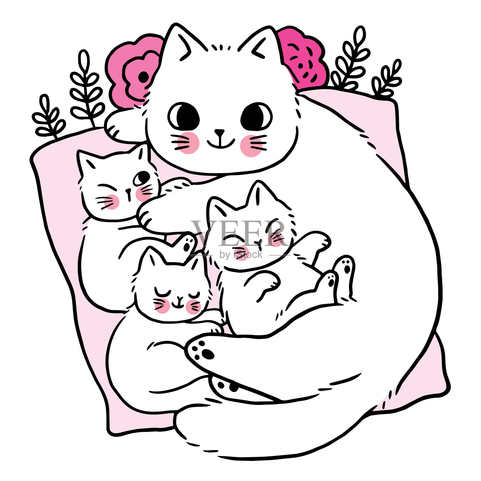 卡通可爱有趣的人物猫和年轻的猫矢量。插画图片素材