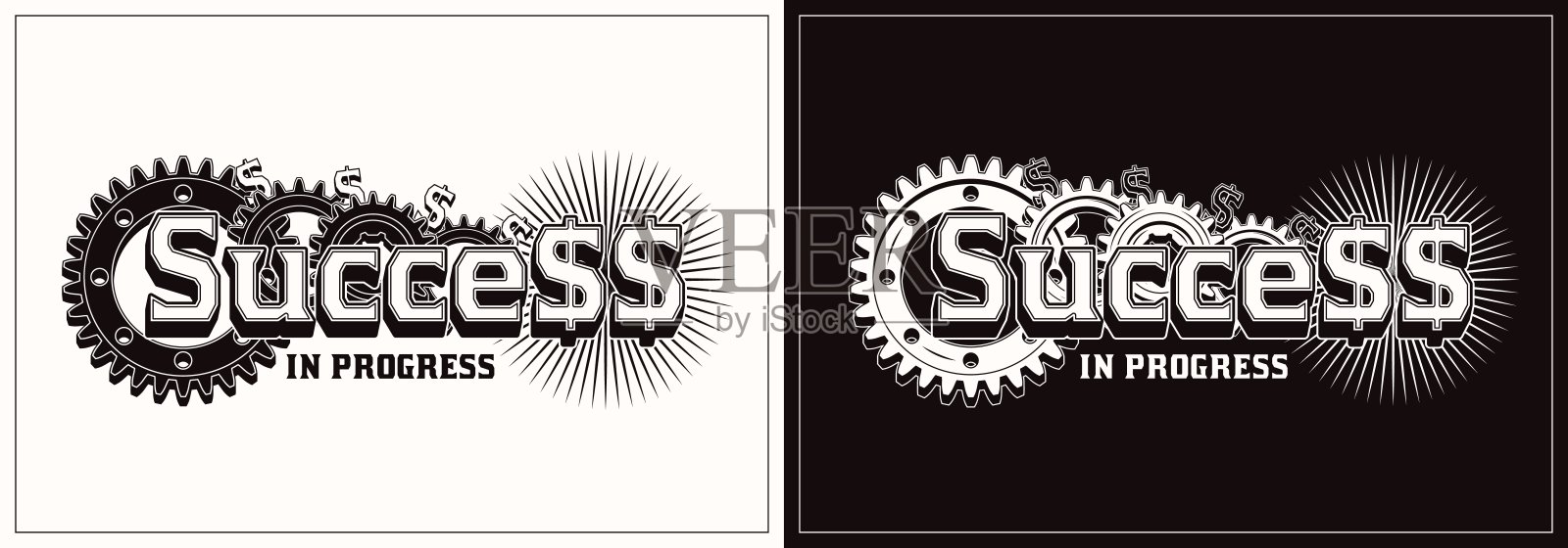 单色标签与美元符号，齿轮，文字插画图片素材