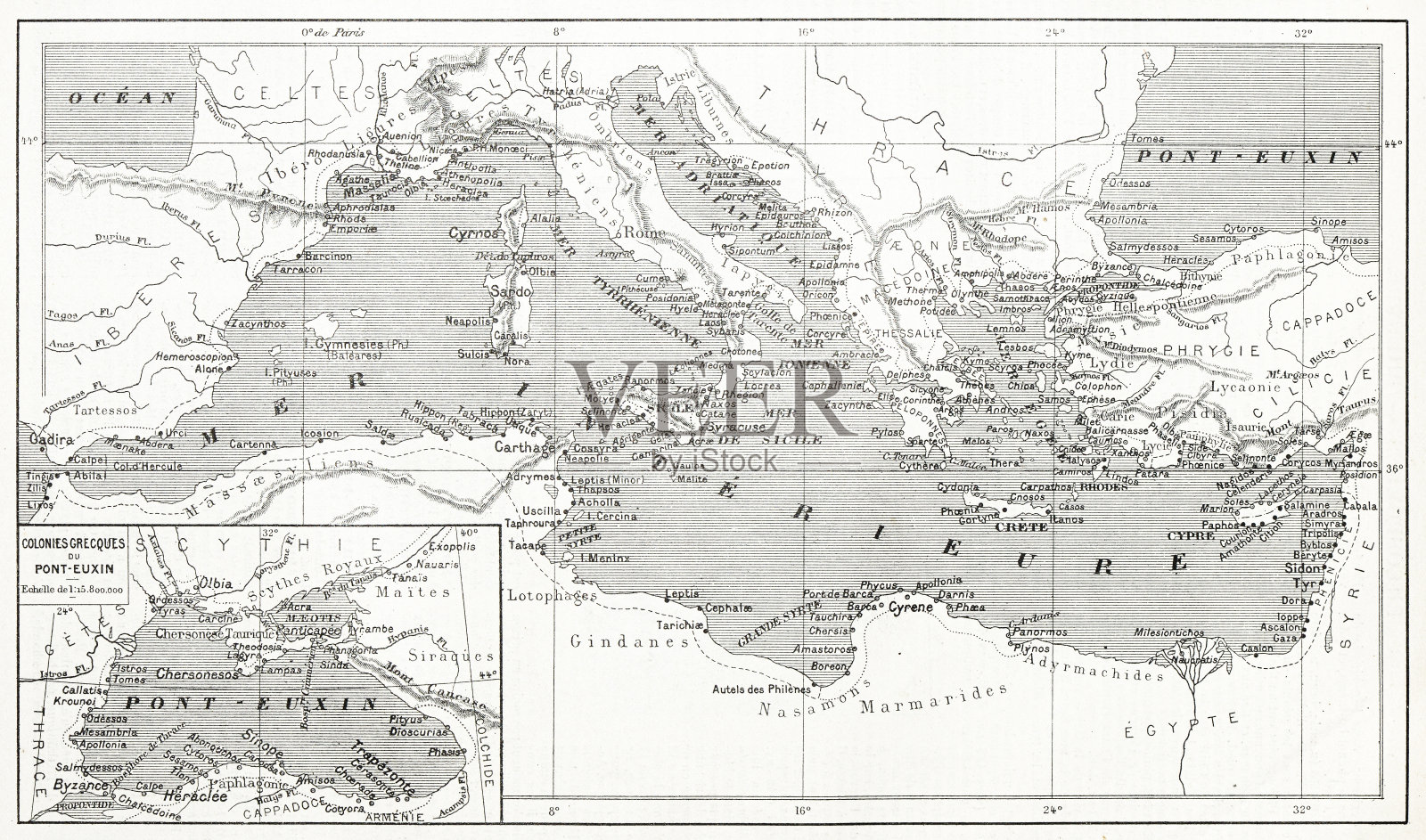 古老的法国腓尼基殖民地地图插画图片素材